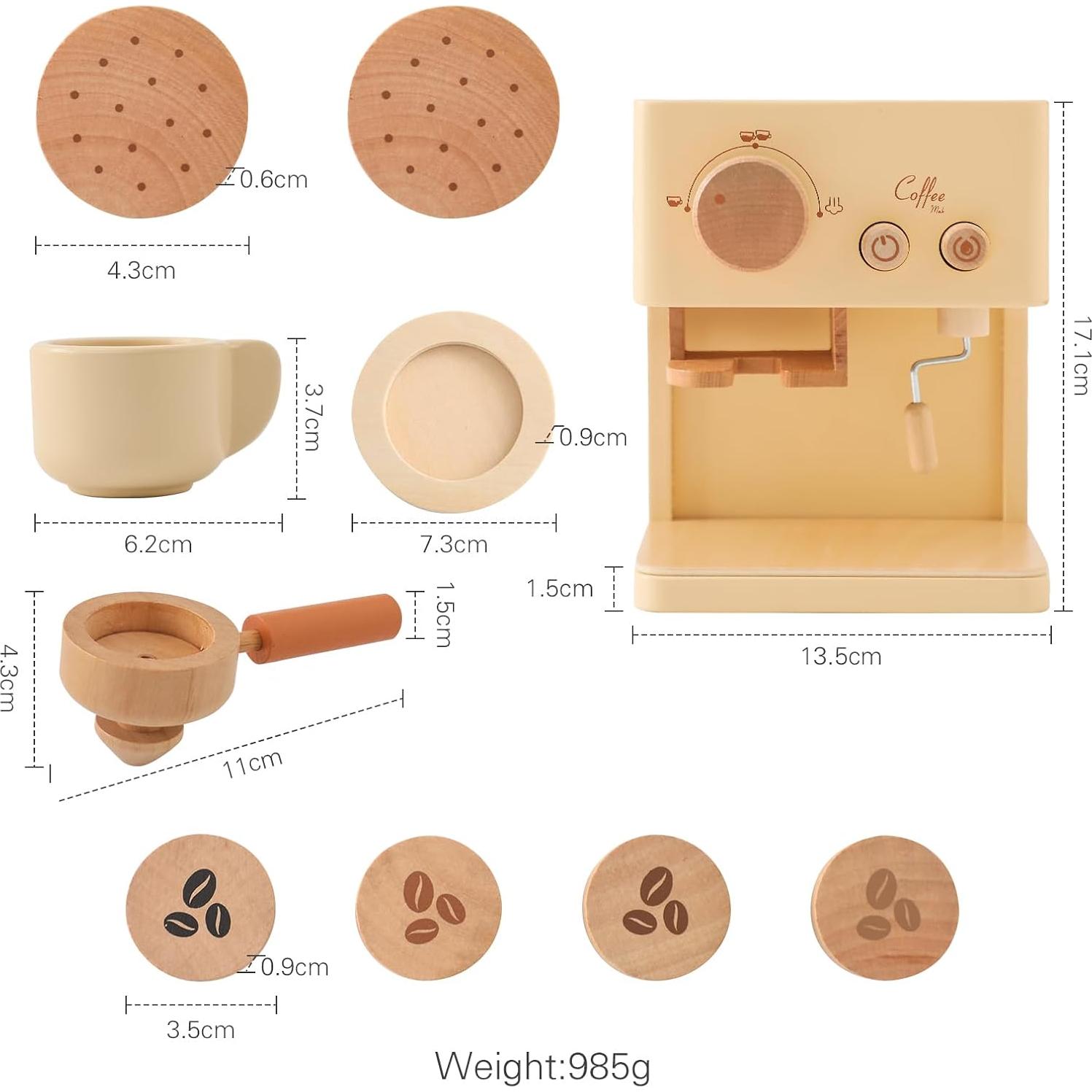 Conjunto de Juguete de Cafetera de Madera ibwaae 10 Piezas