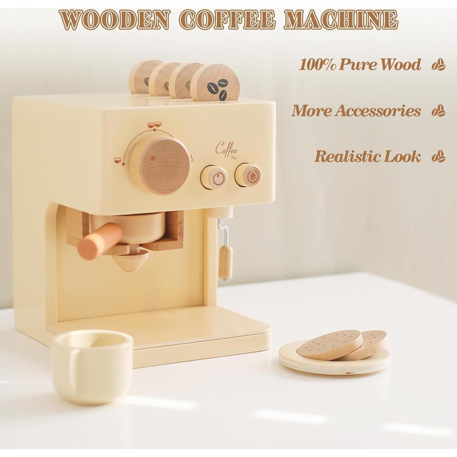 Conjunto de Juguete de Cafetera de Madera ibwaae 10 Piezas