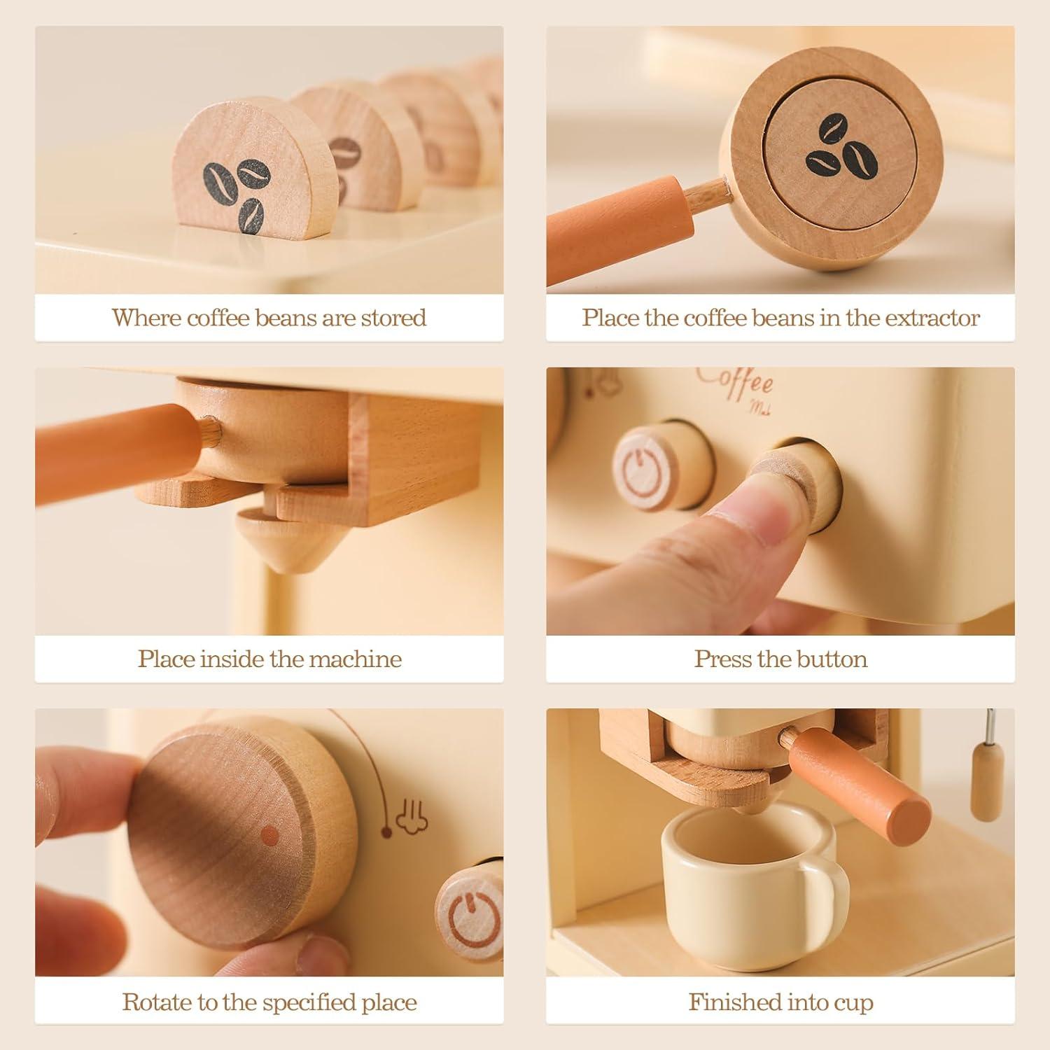 Conjunto de Juguete de Cafetera de Madera ibwaae 10 Piezas