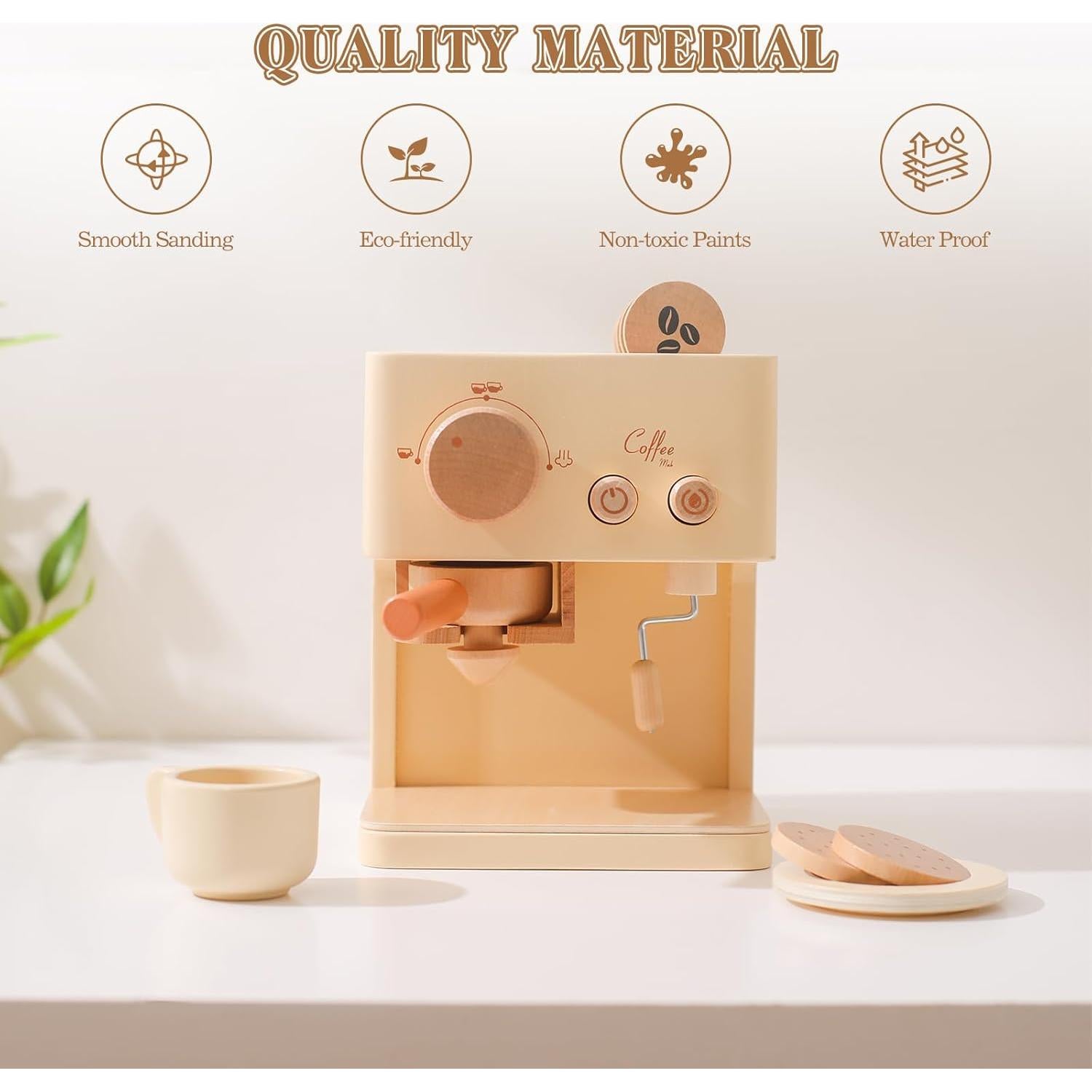 Conjunto de Juguete de Cafetera de Madera ibwaae 10 Piezas