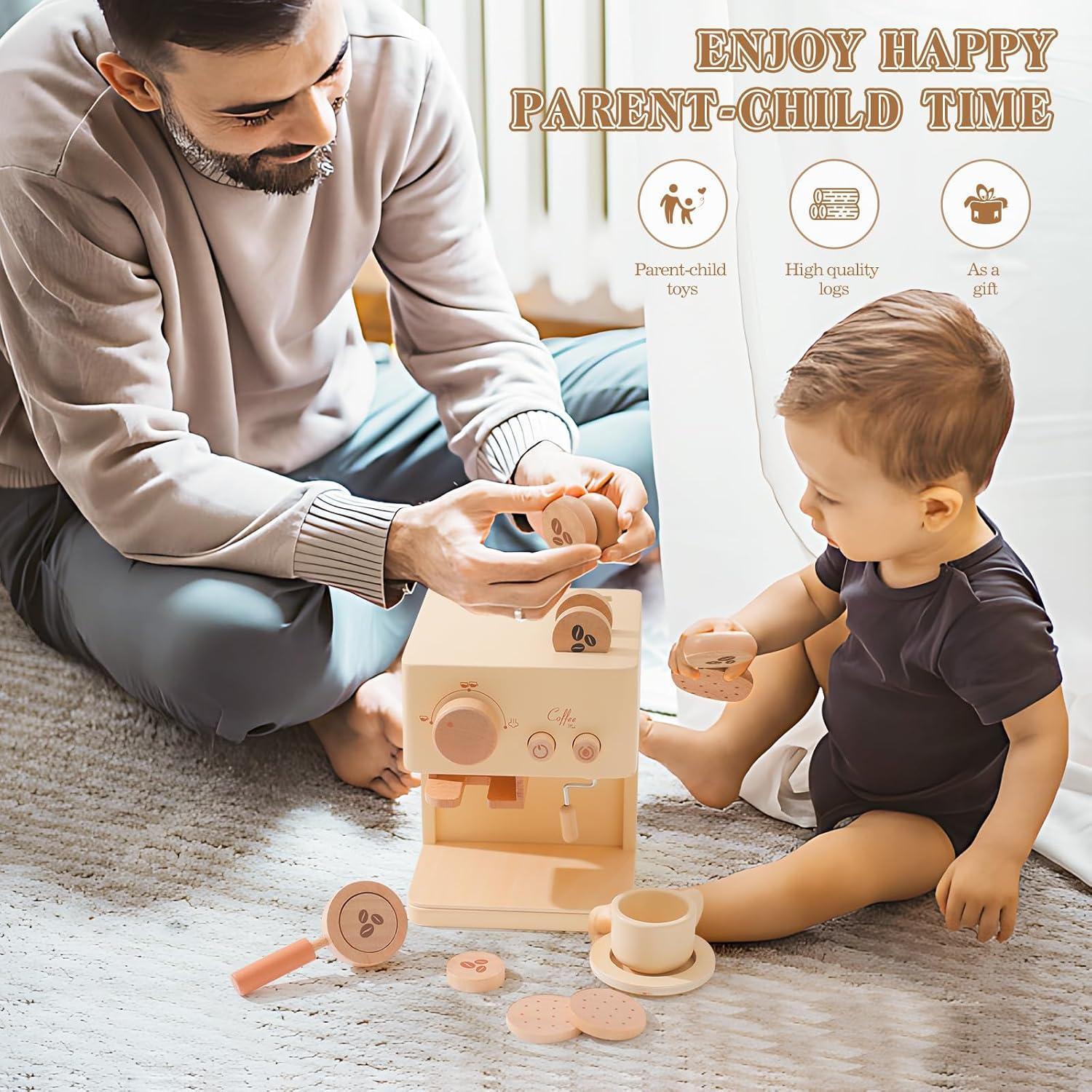 Conjunto de Juguete de Cafetera de Madera ibwaae 10 Piezas