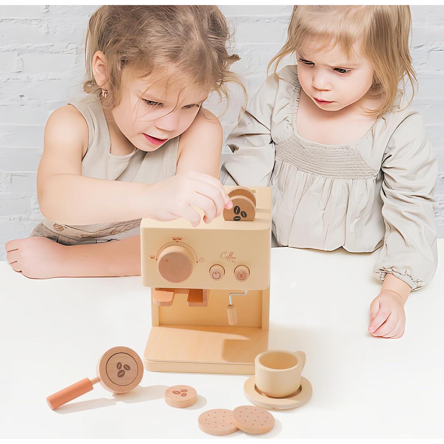 Conjunto de Juguete de Cafetera de Madera ibwaae 10 Piezas