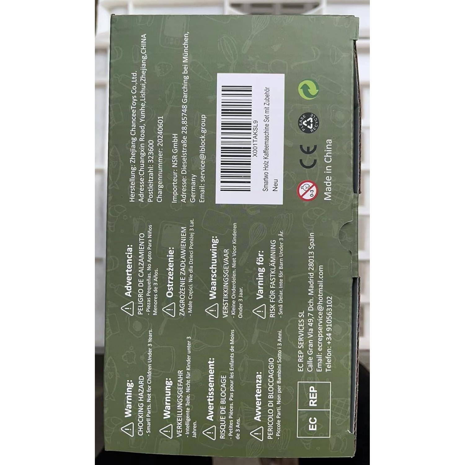 Juguete de Cafetera de Madera Smartwo 17 Piezas para Niños