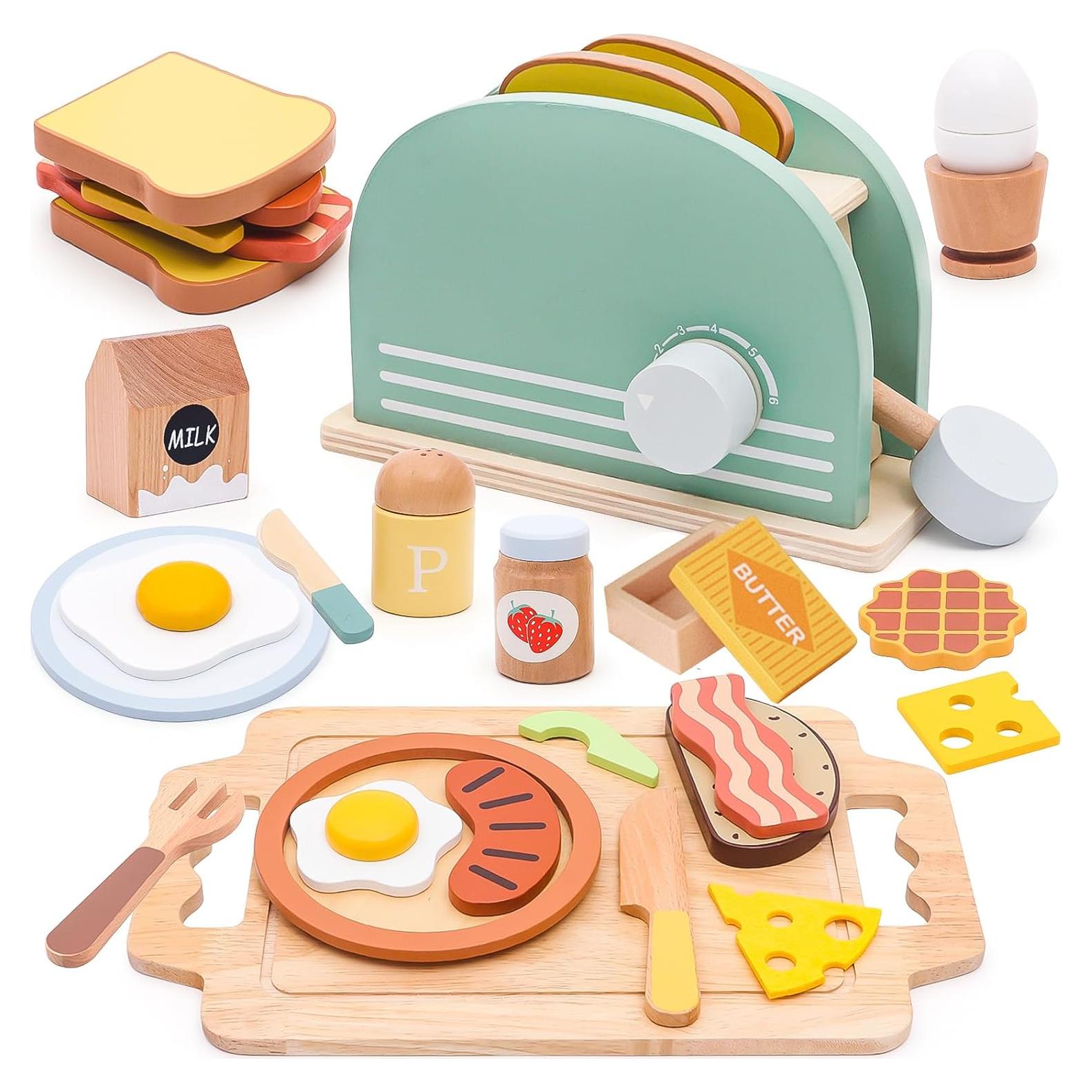 Set de Cocina de Madera para Niños FUNCREVITY - Tostadora y Alimentos