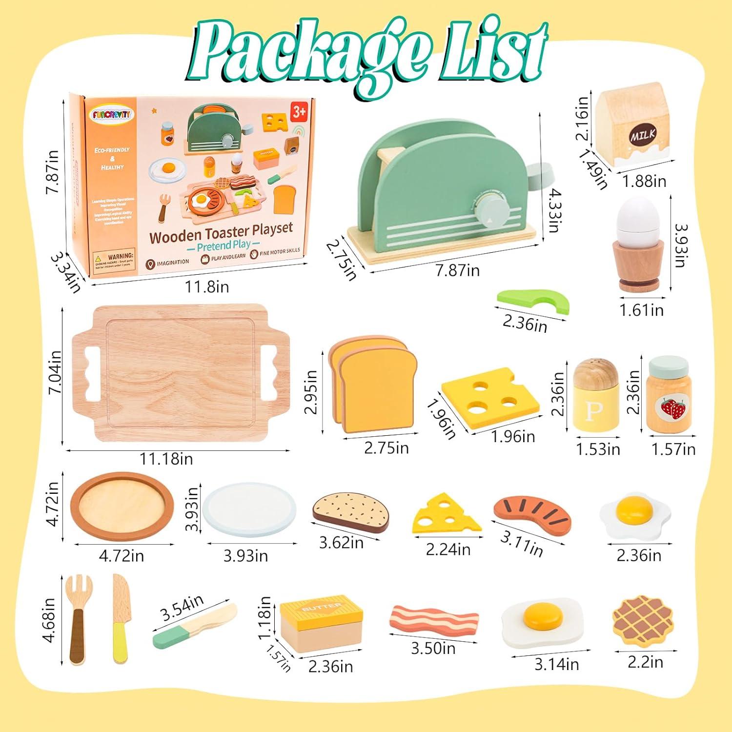 Set de Cocina de Madera para Niños FUNCREVITY - Tostadora y Alimentos