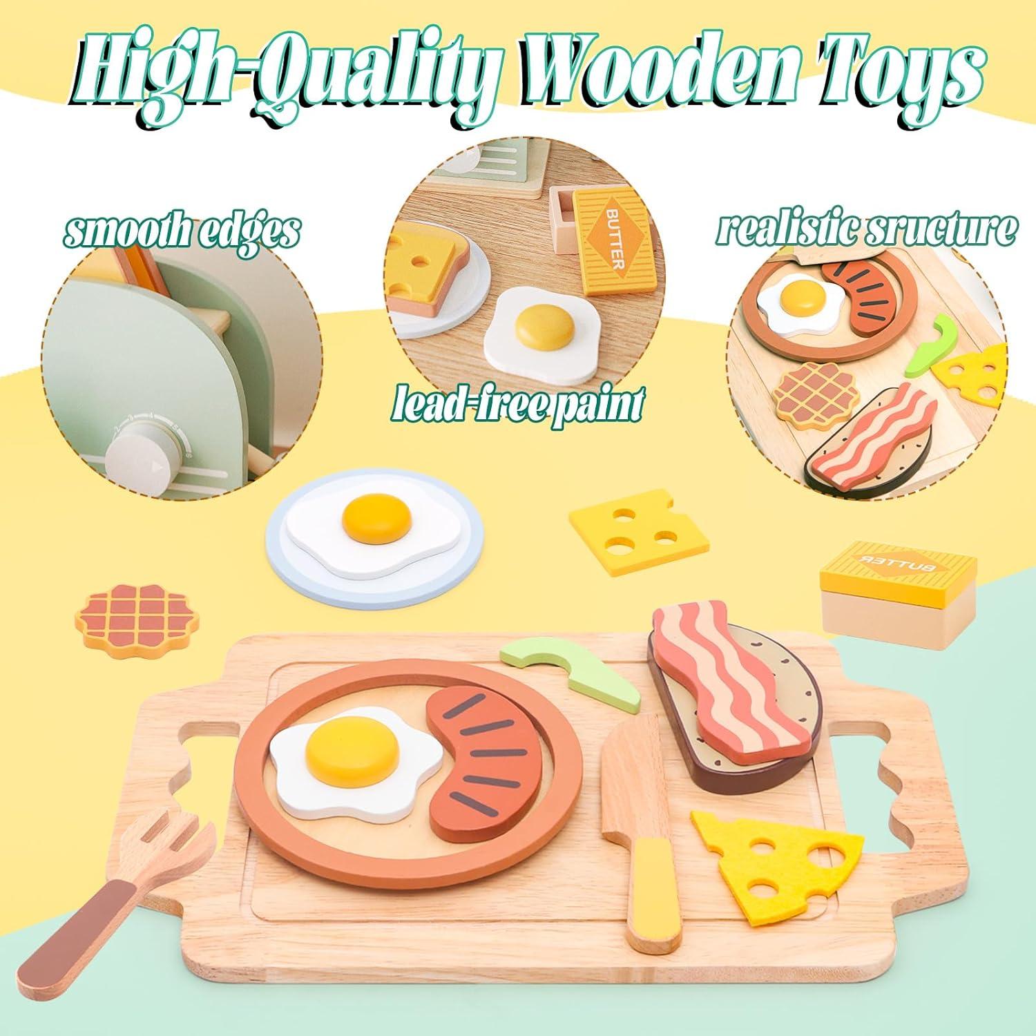 Set de Cocina de Madera para Niños FUNCREVITY - Tostadora y Alimentos