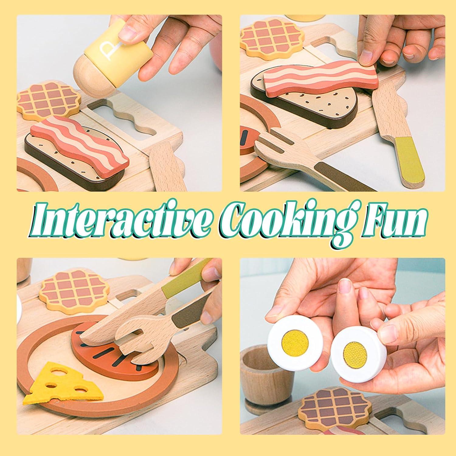 Set de Cocina de Madera para Niños FUNCREVITY - Tostadora y Alimentos