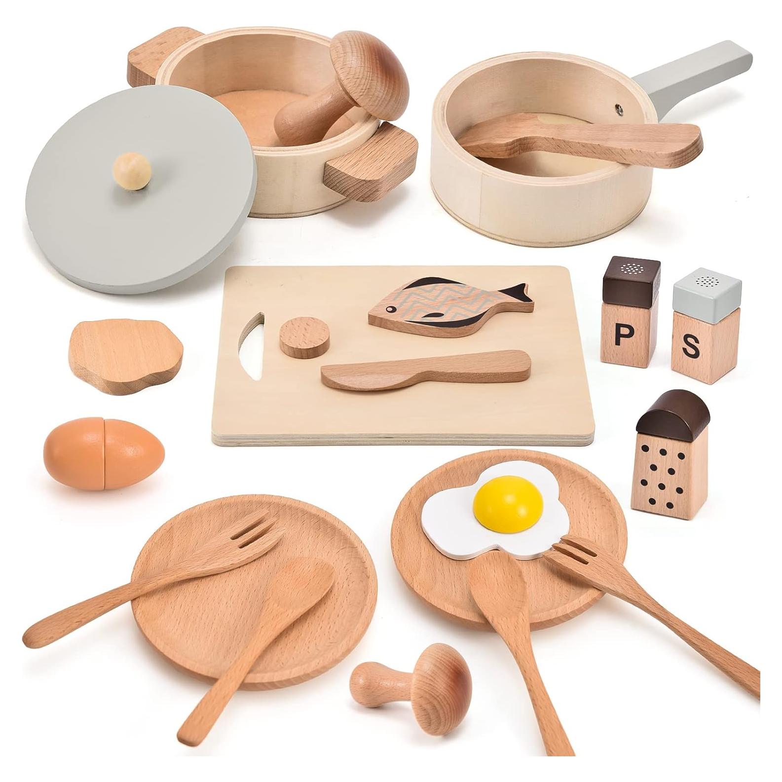 Set de Cocina de Madera Atoylink 23 Piezas para Niños 2-5 Años