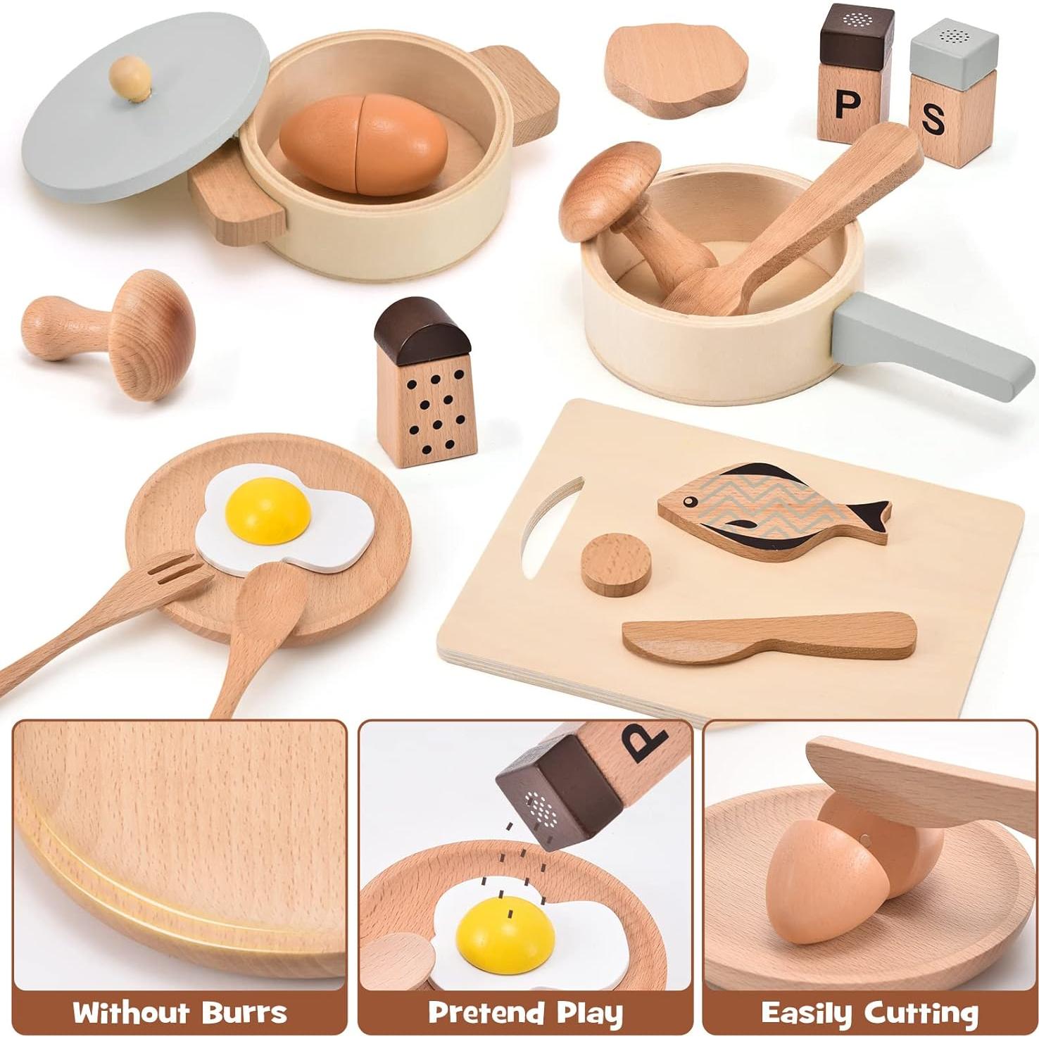 Set de Cocina de Madera Atoylink 23 Piezas para Niños 2-5 Años