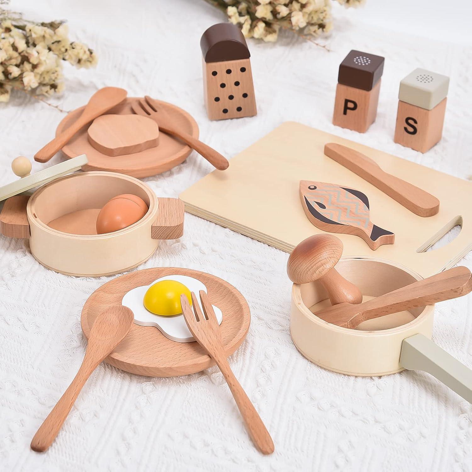Set de Cocina de Madera Atoylink 23 Piezas para Niños 2-5 Años