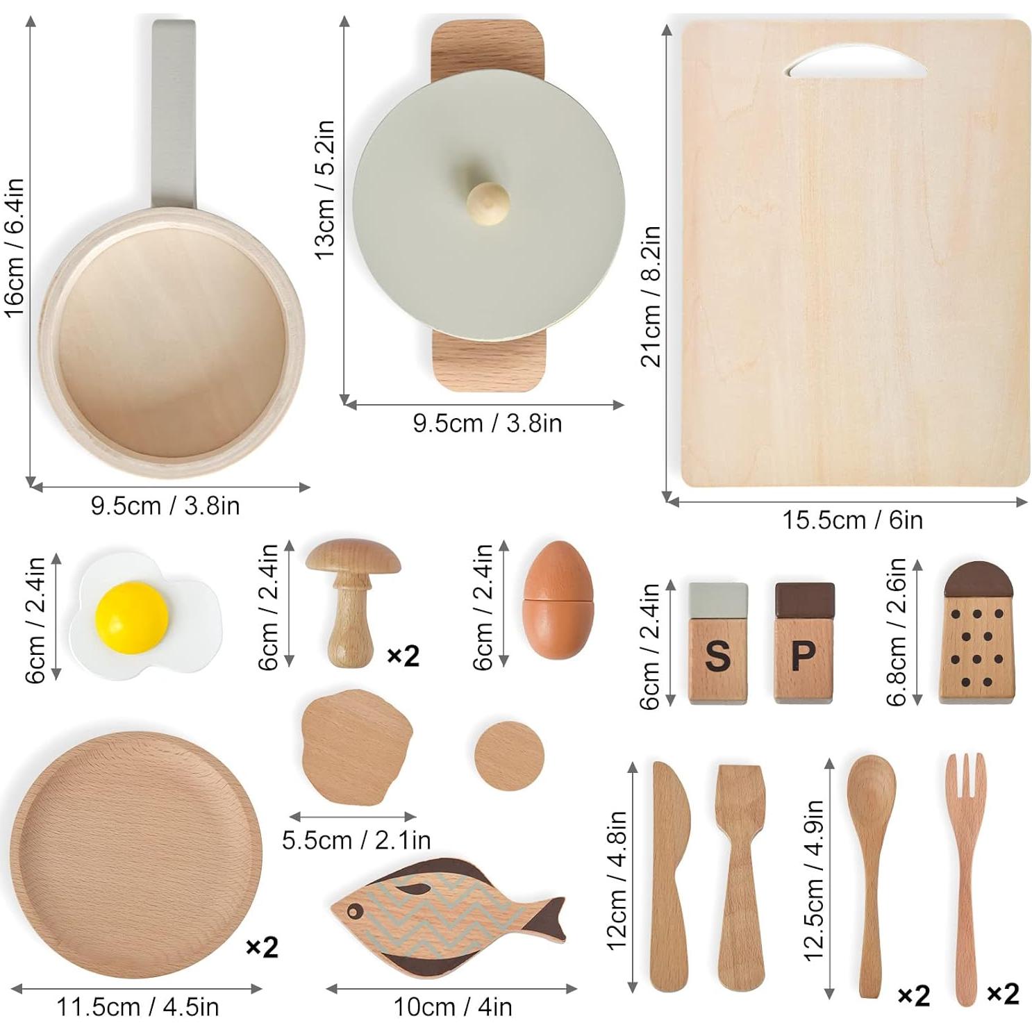 Set de Cocina de Madera Atoylink 23 Piezas para Niños 2-5 Años