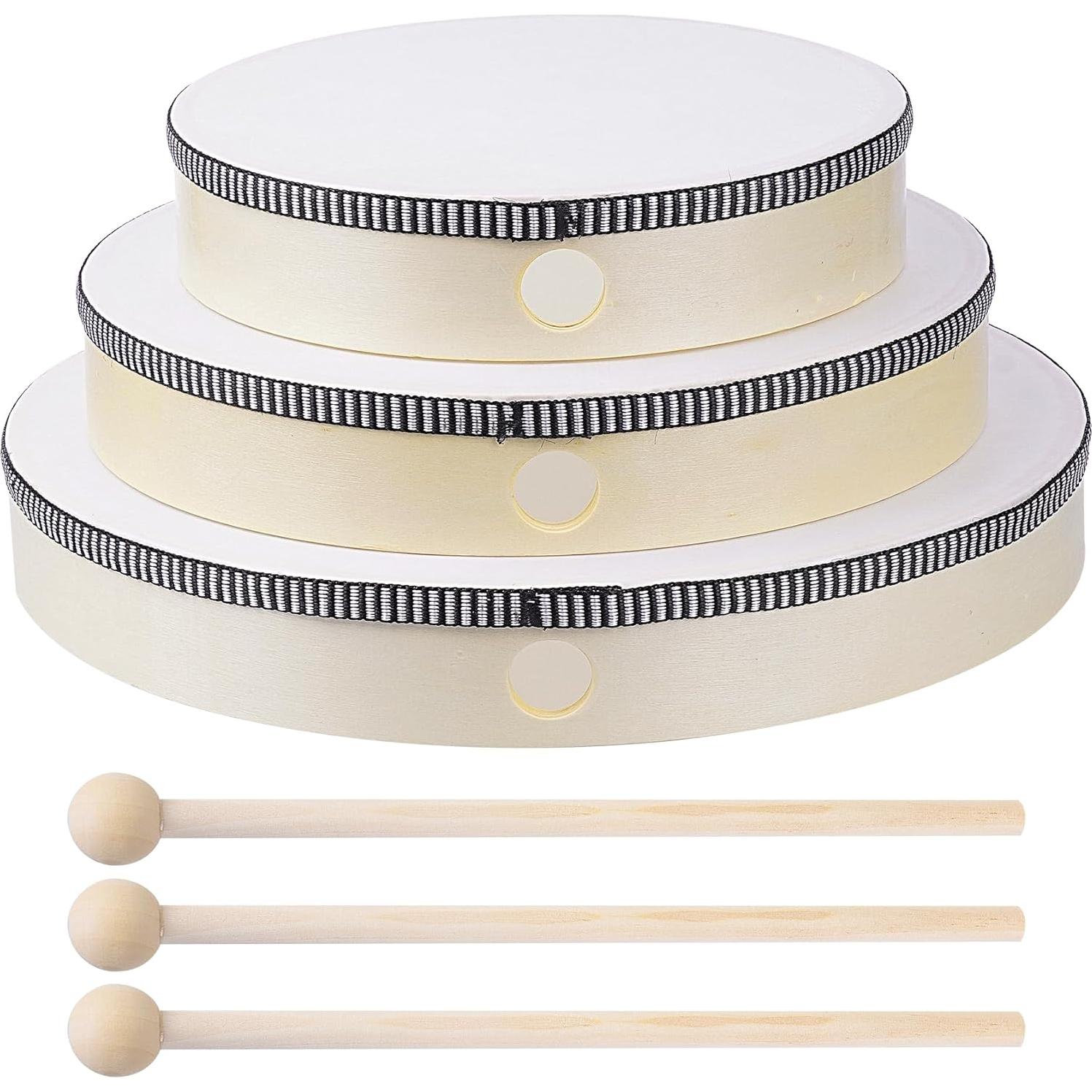 Nydotd Set de 3 Tambores de Mano de Madera 30.48 cm 25.4 cm 20.32 cm