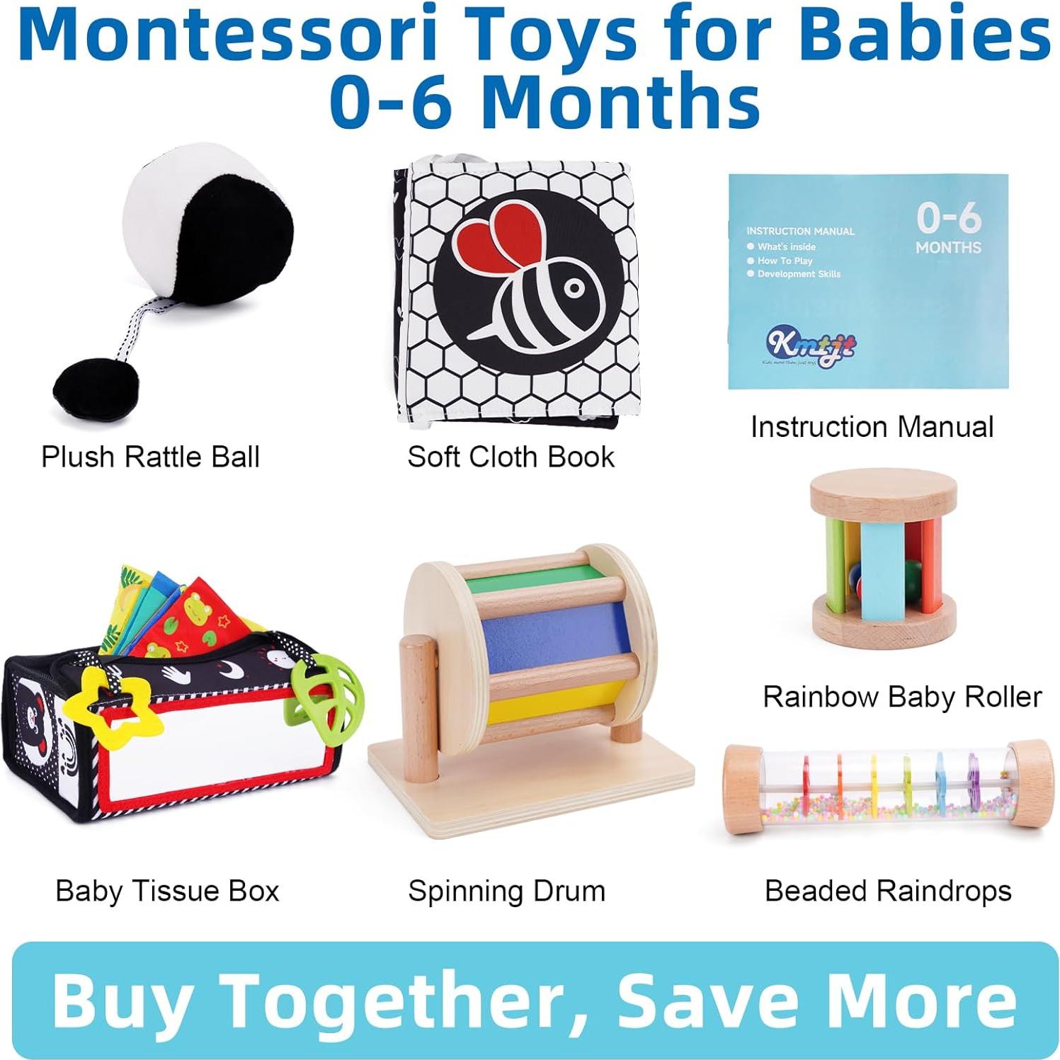 Juguetes Montessori KMTJT para Bebés 0-6 Meses - Sensoriales de Madera
