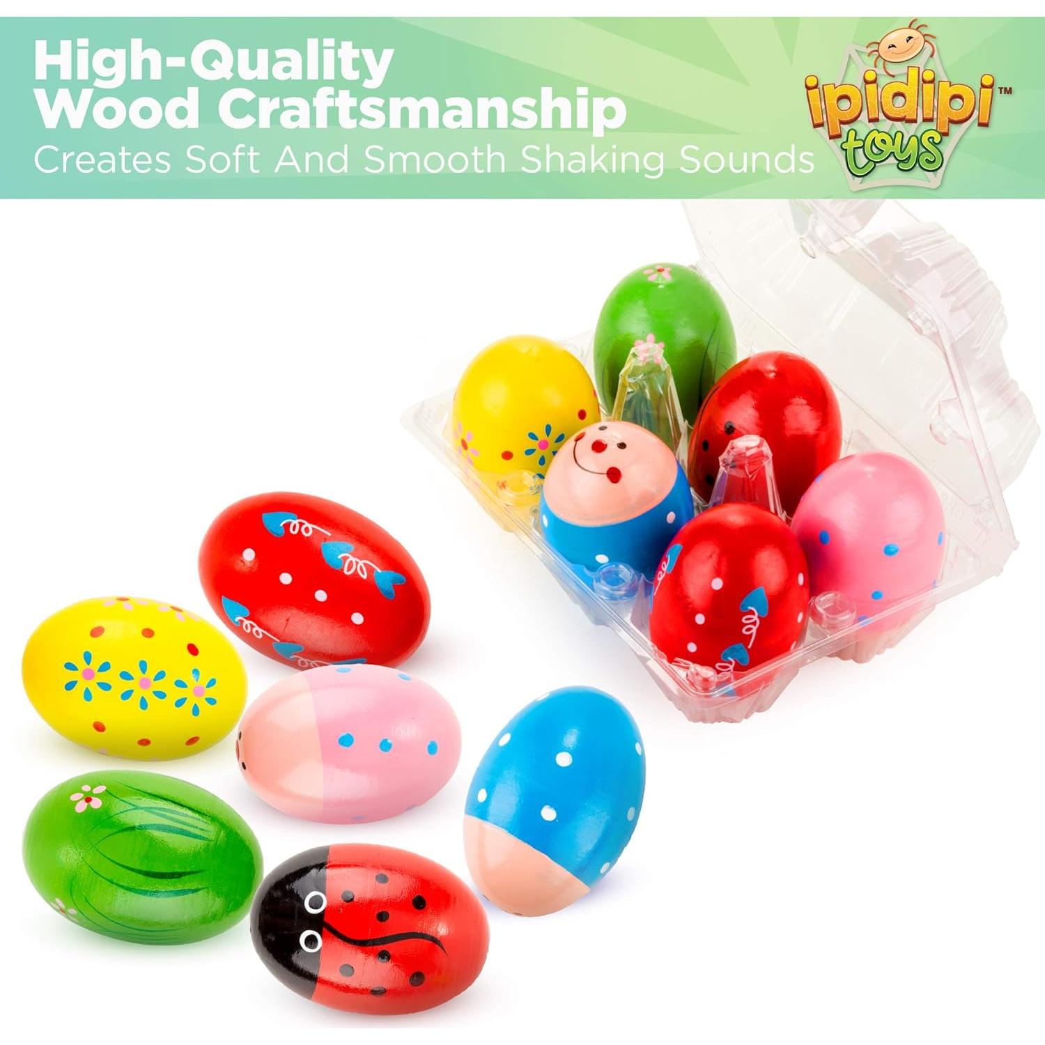 Maracas Huevos IPIDIPI TOYS - Instrumentos Musicales de Madera, Paquete de 6