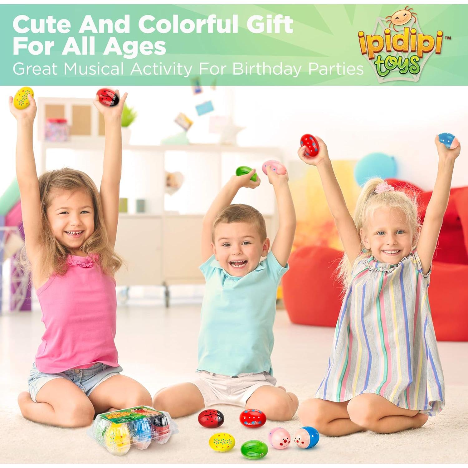 Maracas Huevos IPIDIPI TOYS - Instrumentos Musicales de Madera, Paquete de 6