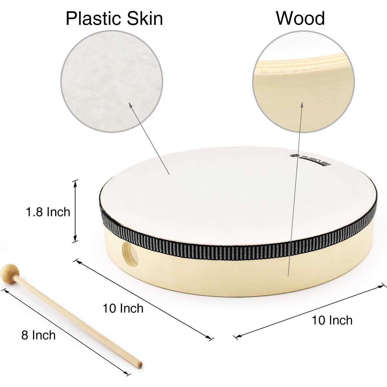 Tambor de Mano MUSICUBE 25.4 cm Madera Natural Educativo