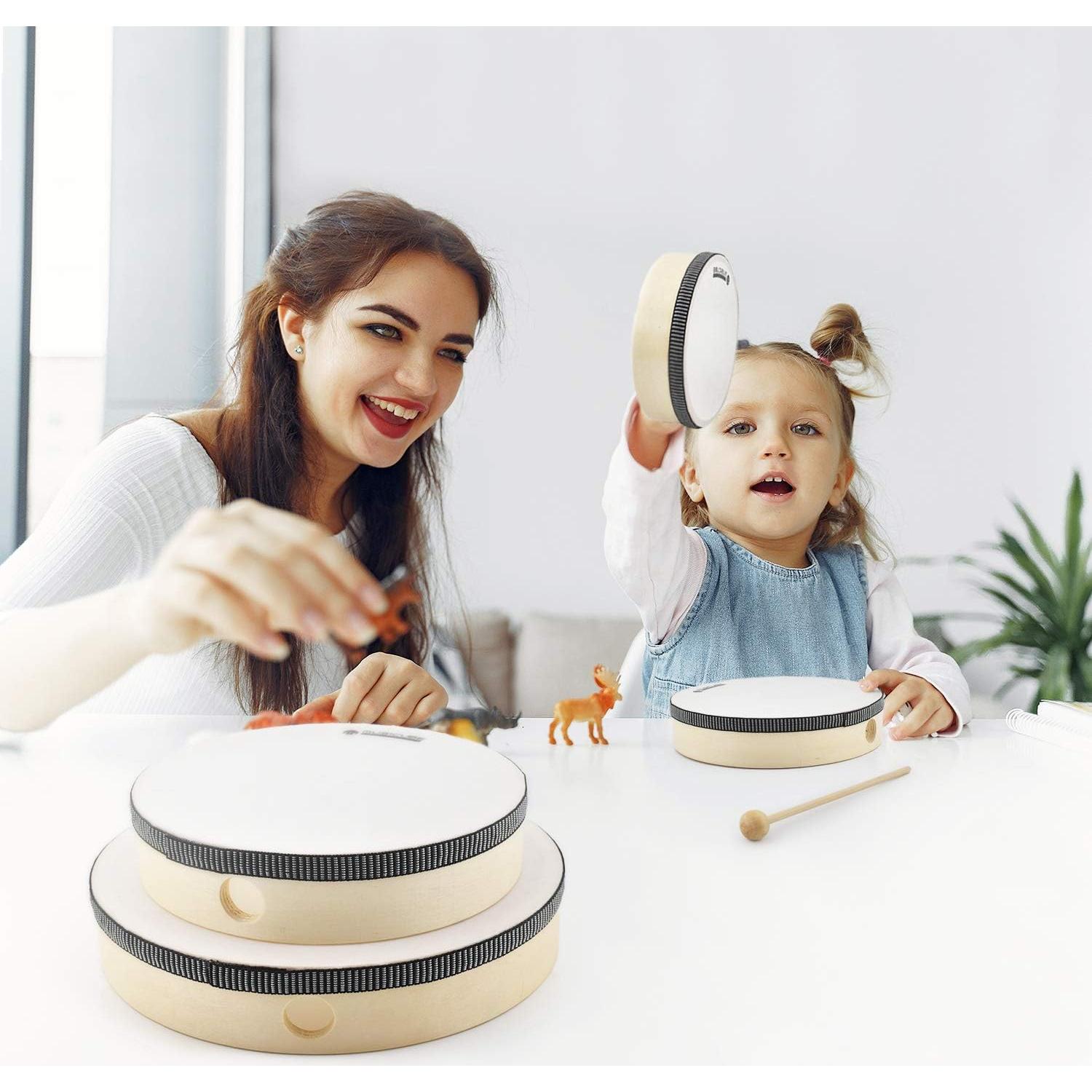 Tambor de Mano MUSICUBE 25.4 cm Madera Natural Educativo