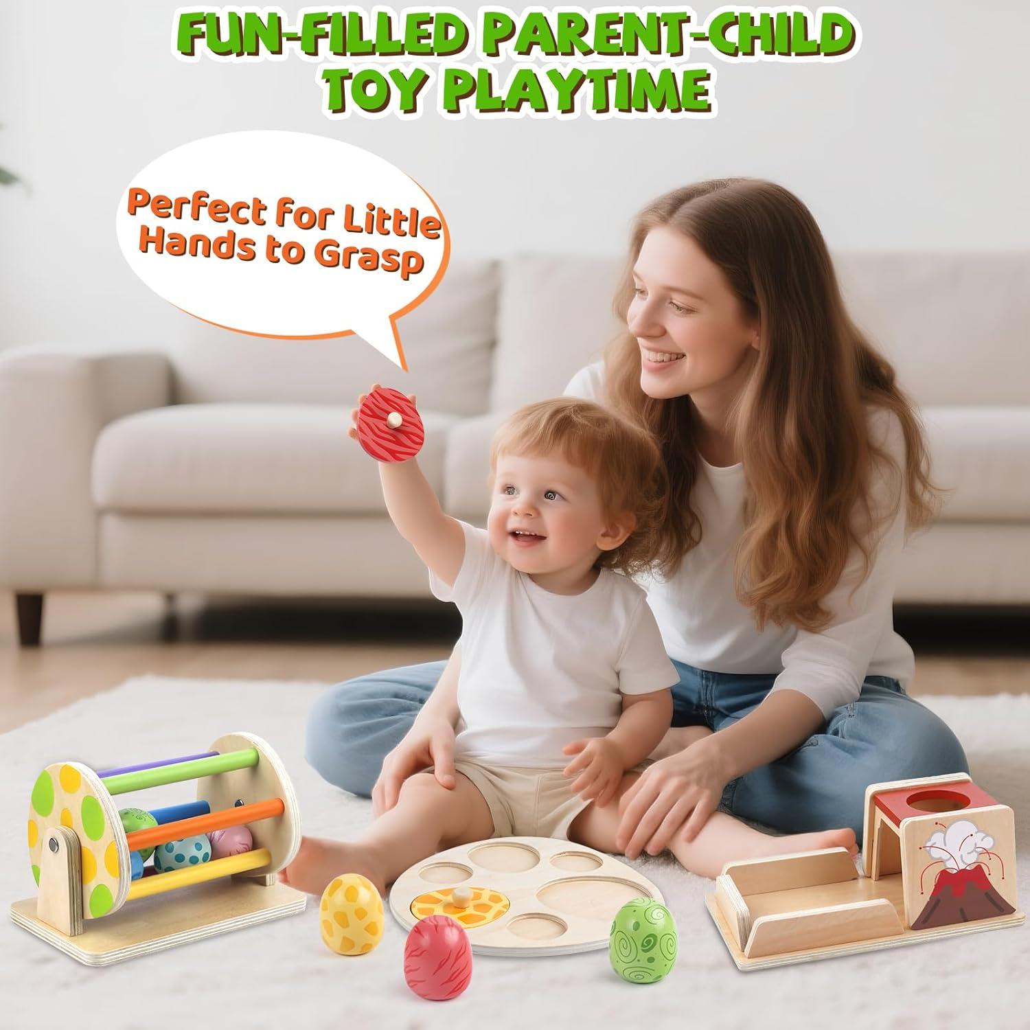 Juego Montessori de Huevo de Dinosaurio de Madera 1-3 Años