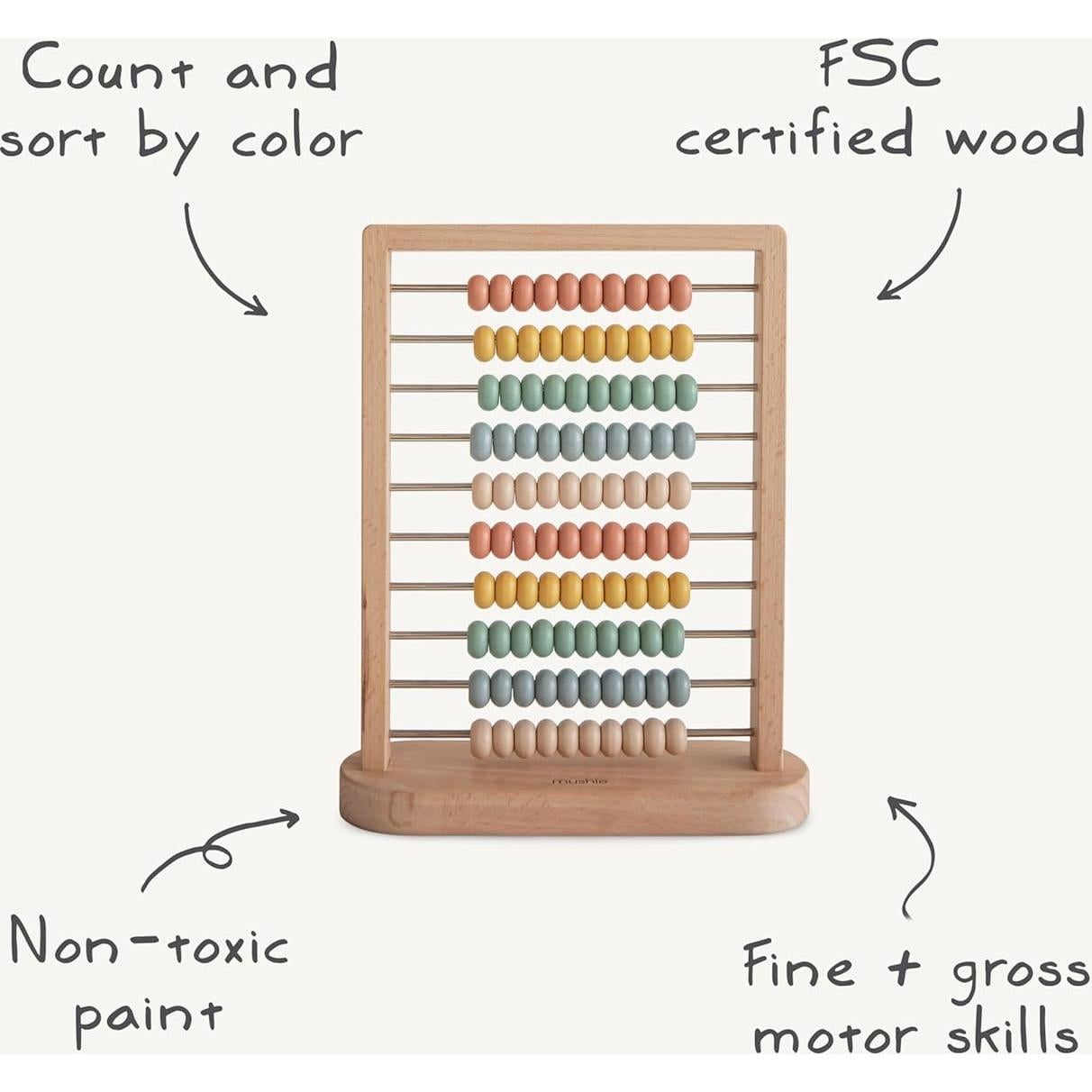 Ábaco de Madera Mushie para Niños 2 Años+ Juguete Educativo