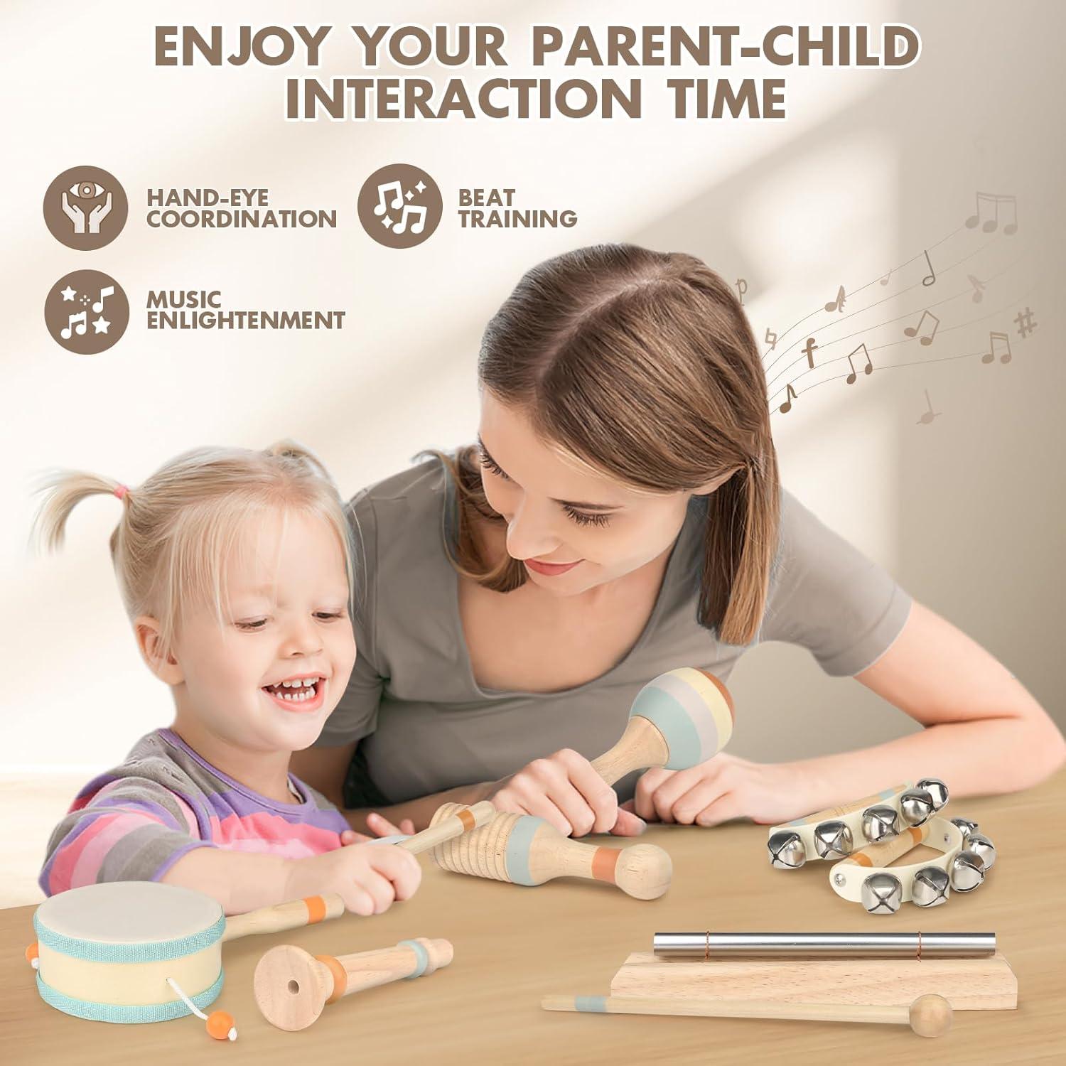 Conjunto de Instrumentos Musicales de Madera para Niños 1-9 Años