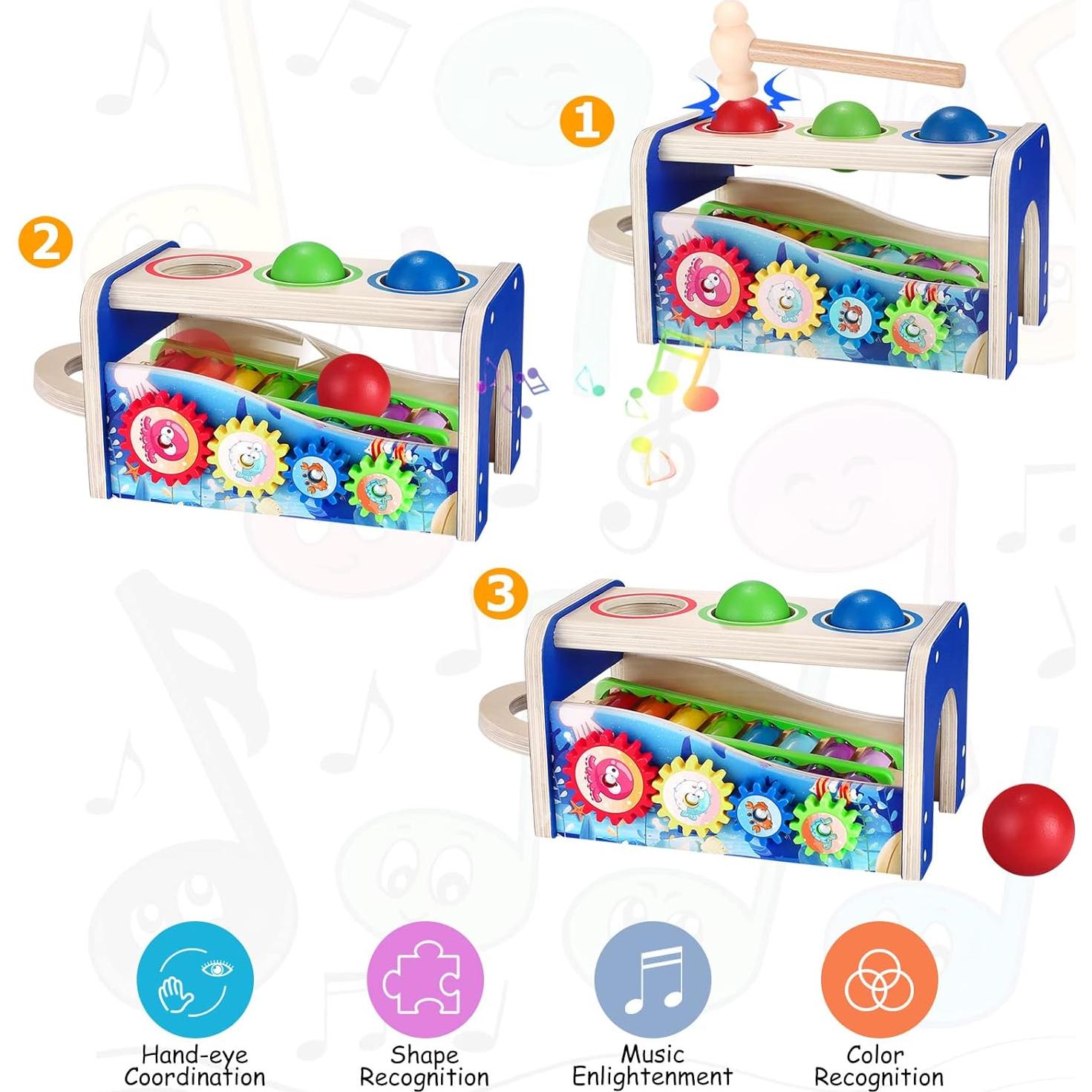 Xilófono de Madera NUGZIX con Martillo y Bolas - Juguete Montessori 1-3 Años