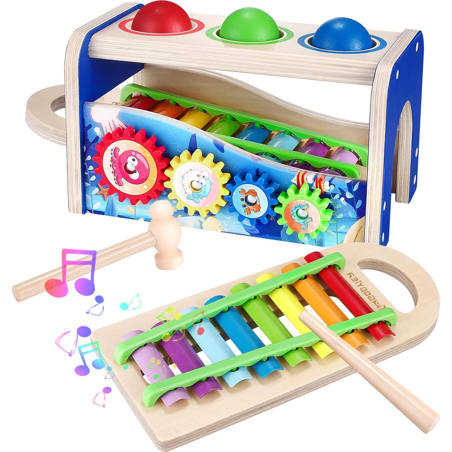 Xilófono de Madera NUGZIX con Martillo y Bolas - Juguete Montessori 1-3 Años