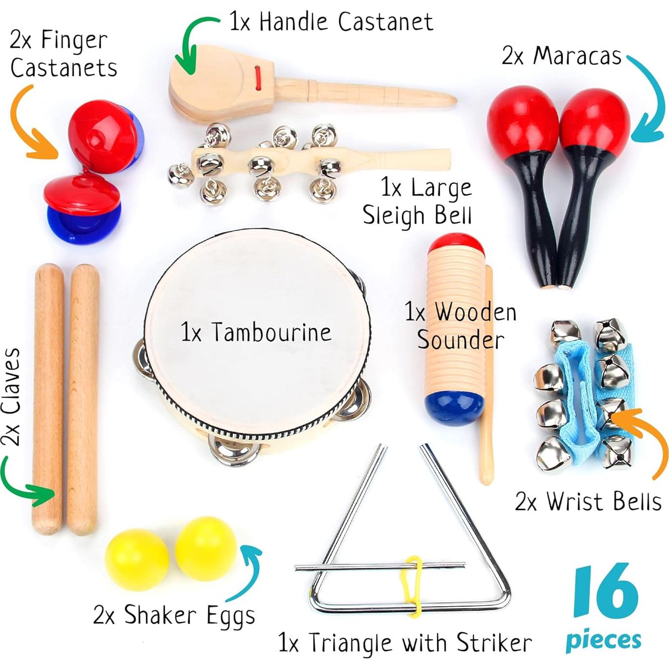 Conjunto de Instrumentos Musicales Boxiki Kids 16 PCS - Percusión Educativa para Niños 3+ Años