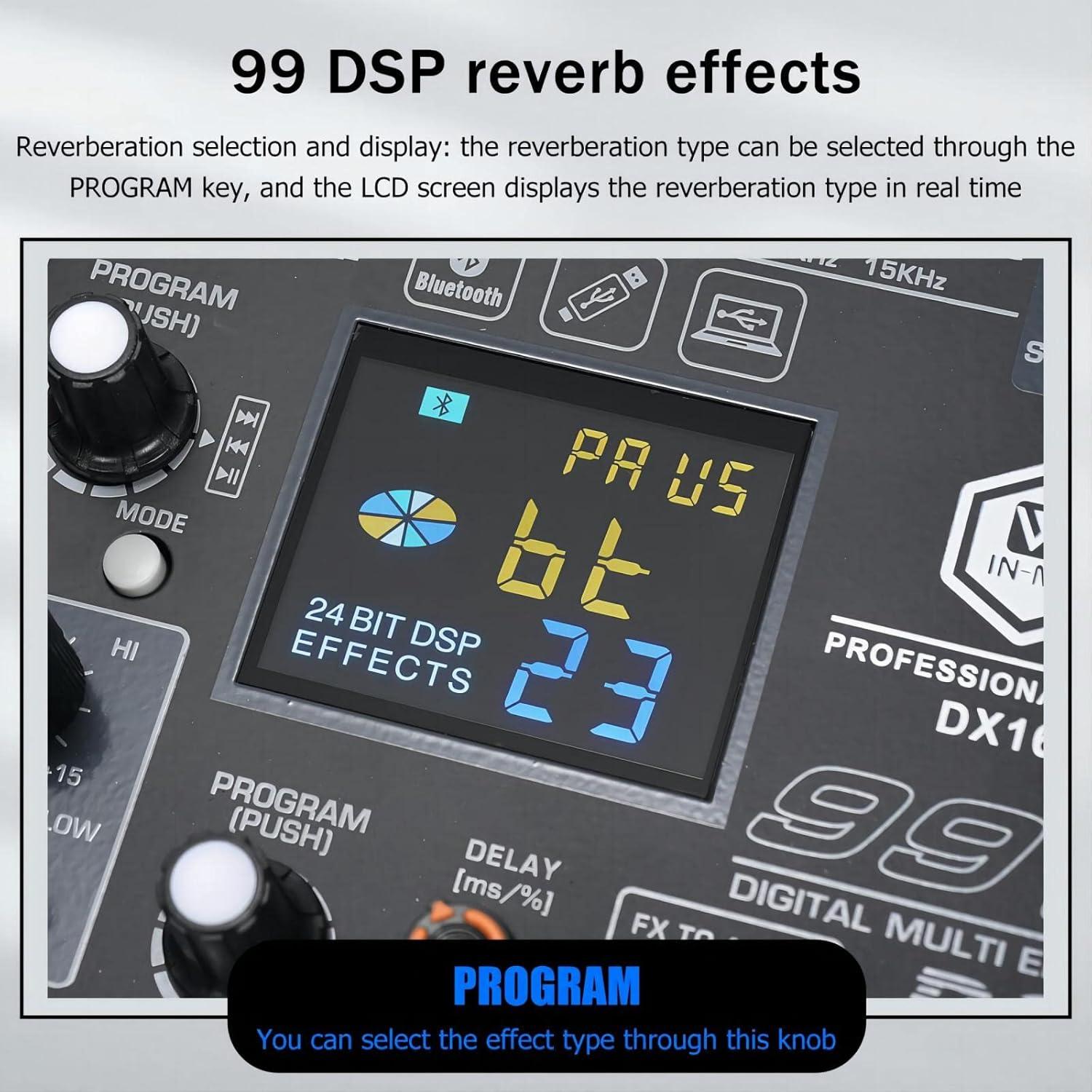 Mezclador de Audio W IN-Mix DX16 16 Canales Bluetooth USB