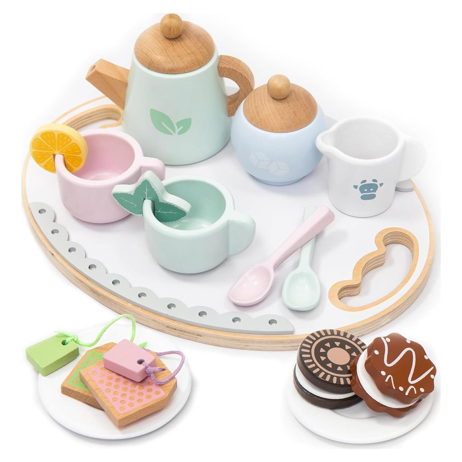 Juego de Té de Madera UMU para Niños - 14 Piezas Montessori