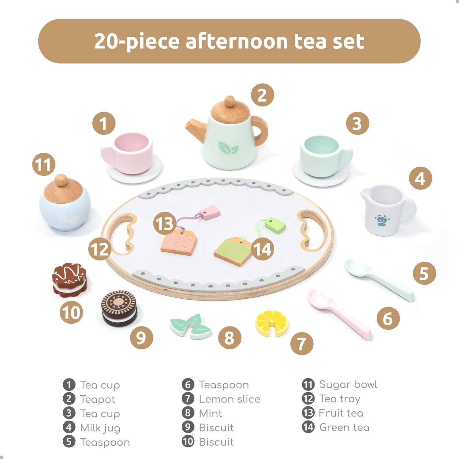 Juego de Té de Madera UMU para Niños - 14 Piezas Montessori