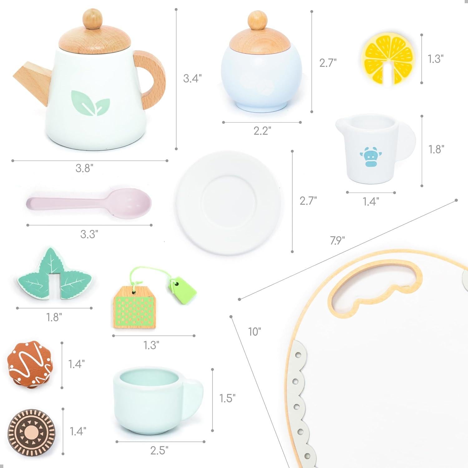 Juego de Té de Madera UMU para Niños - 14 Piezas Montessori