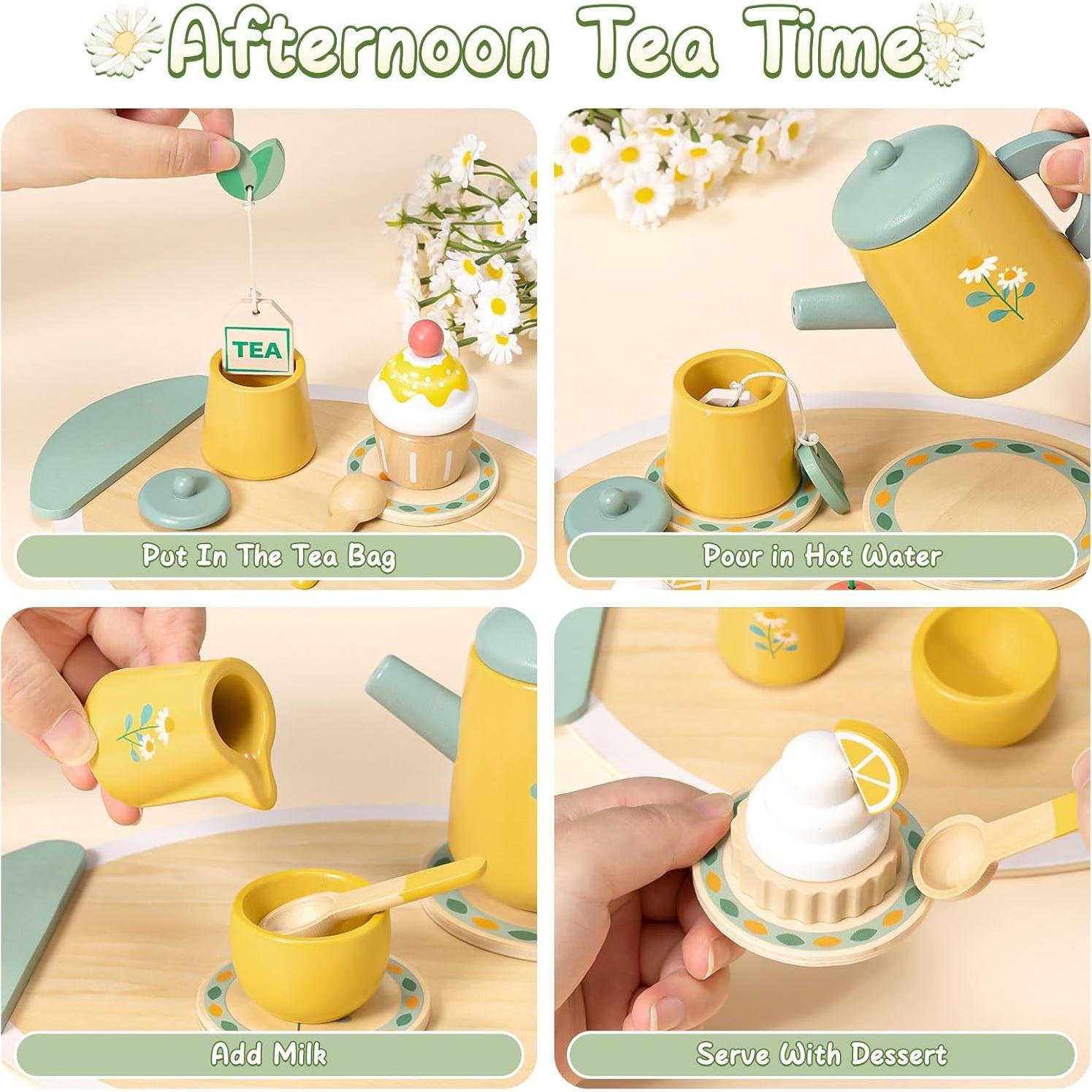 Juego de Té de Madera Toyssa para Niñas 3 a 5 Años