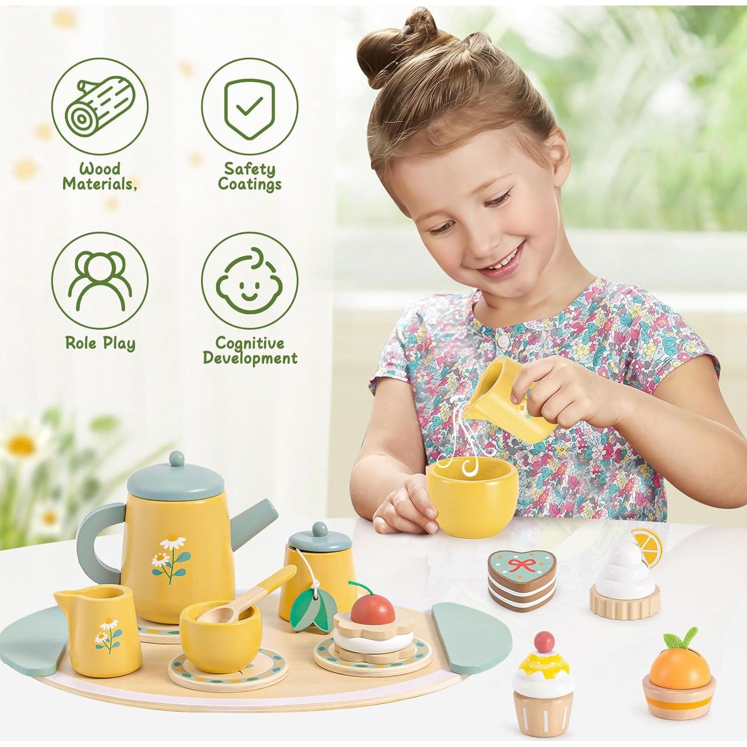Juego de Té de Madera Toyssa para Niñas 3 a 5 Años