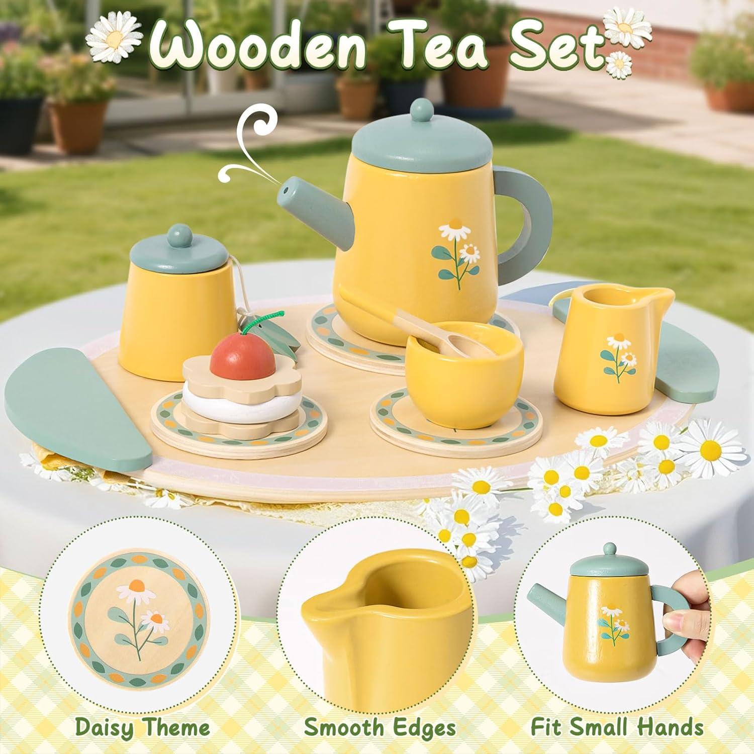 Juego de Té de Madera Toyssa para Niñas 3 a 5 Años