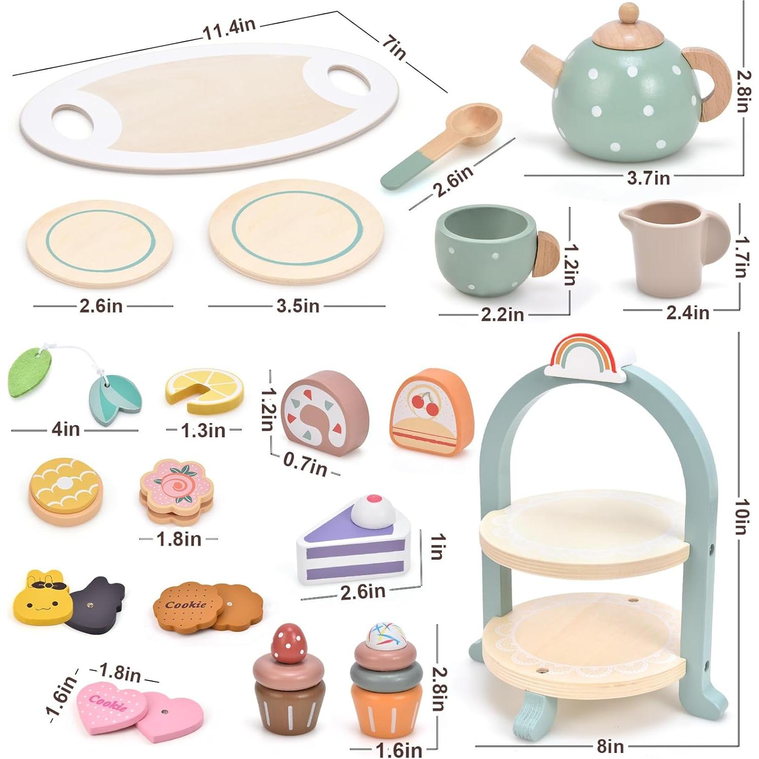 Juego de Té de Madera Atoylink 28 Piezas para Niños 3+