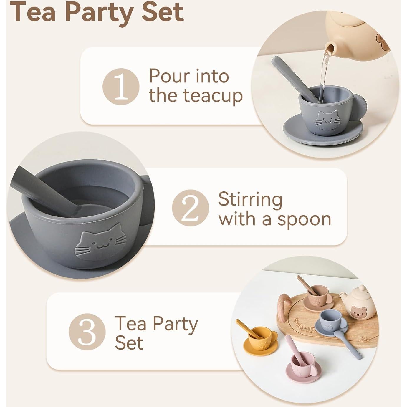 Juego de té para niños Samonyed con bandeja de madera 15 Pcs