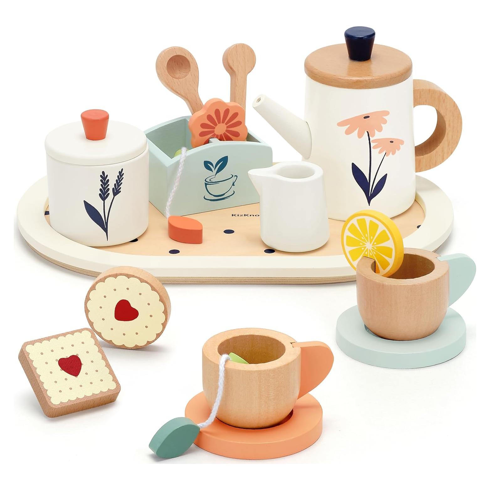 Juego de Té de Madera KizKnows 17 Piezas para Niños 3+