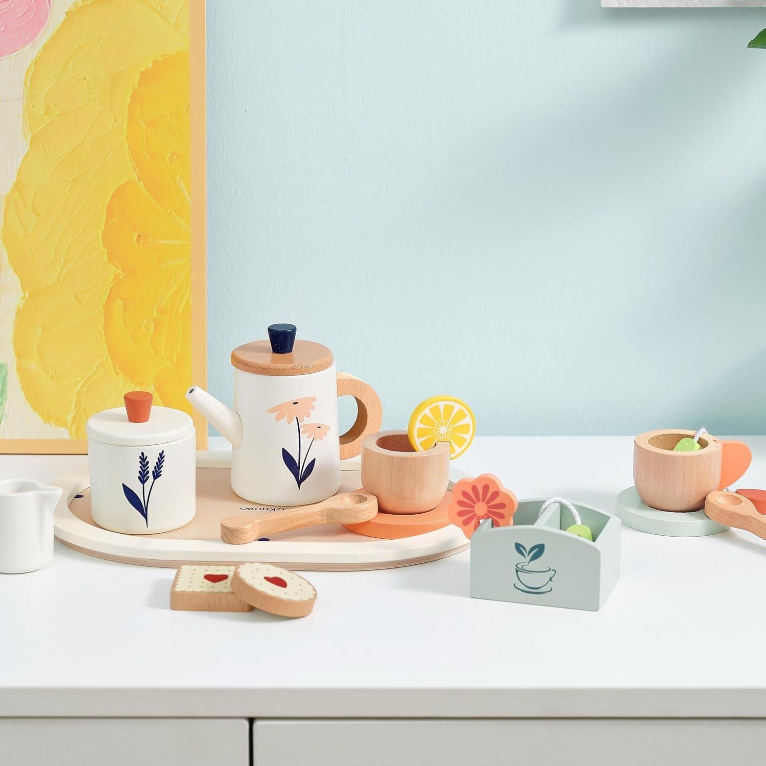 Juego de Té de Madera KizKnows 17 Piezas para Niños 3+