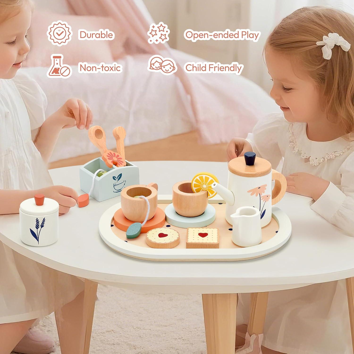 Juego de Té de Madera KizKnows 17 Piezas para Niños 3+