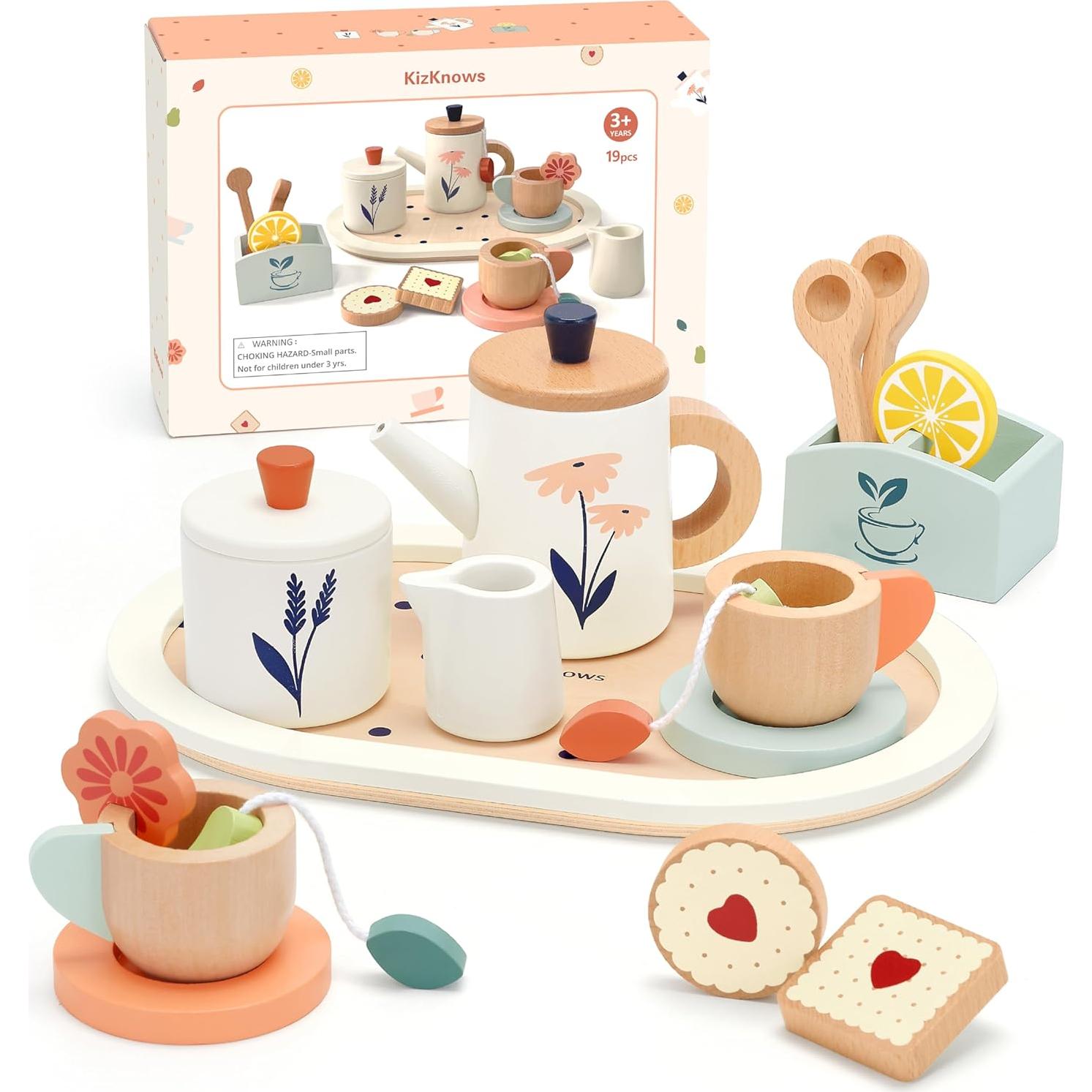 Juego de Té de Madera KizKnows 17 Piezas para Niños 3+