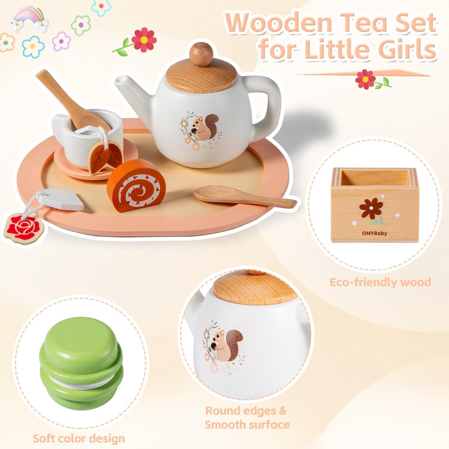 Conjunto de Té de Madera OMYBaby 19 Piezas para Niños 3A+
