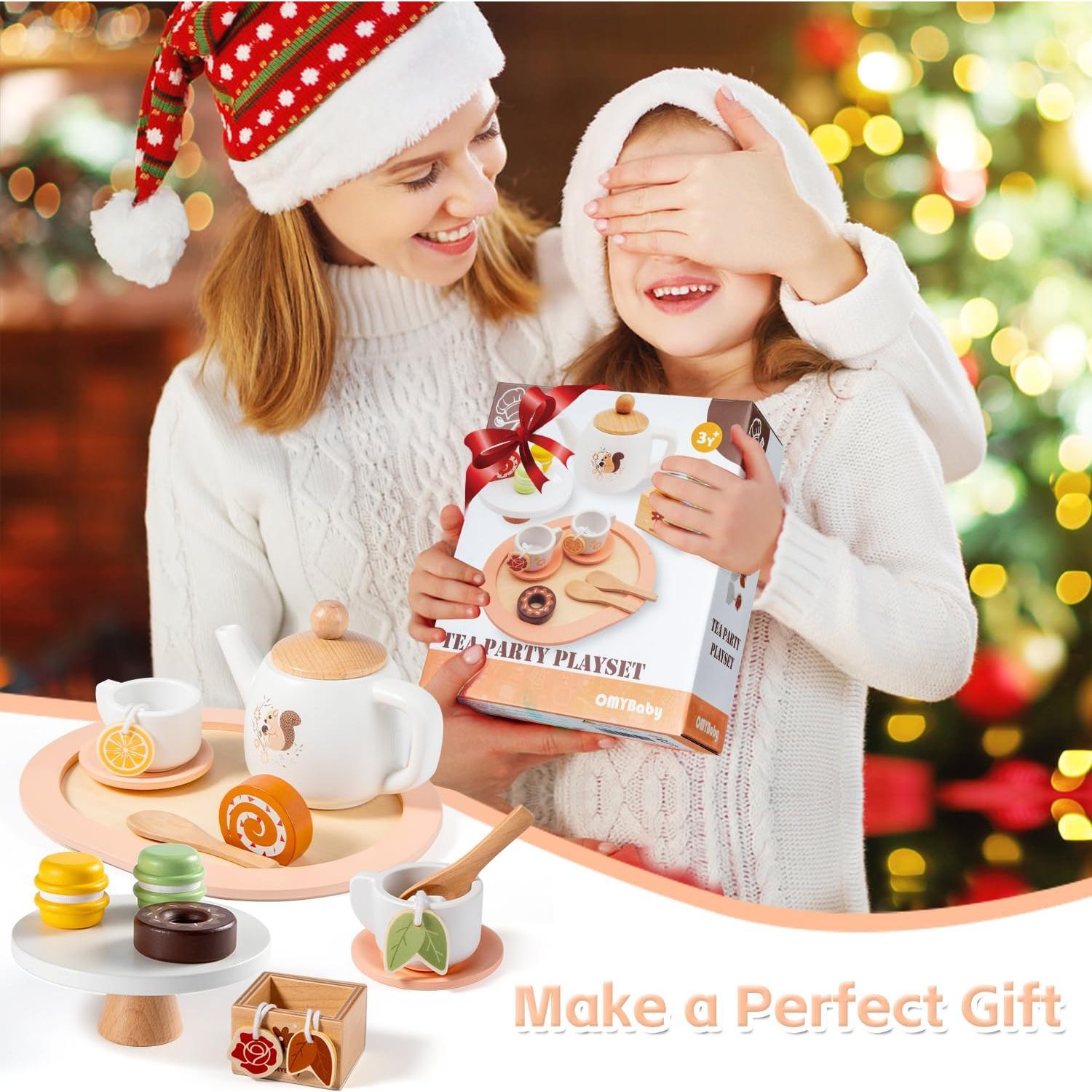 Conjunto de Té de Madera OMYBaby 19 Piezas para Niños 3A+