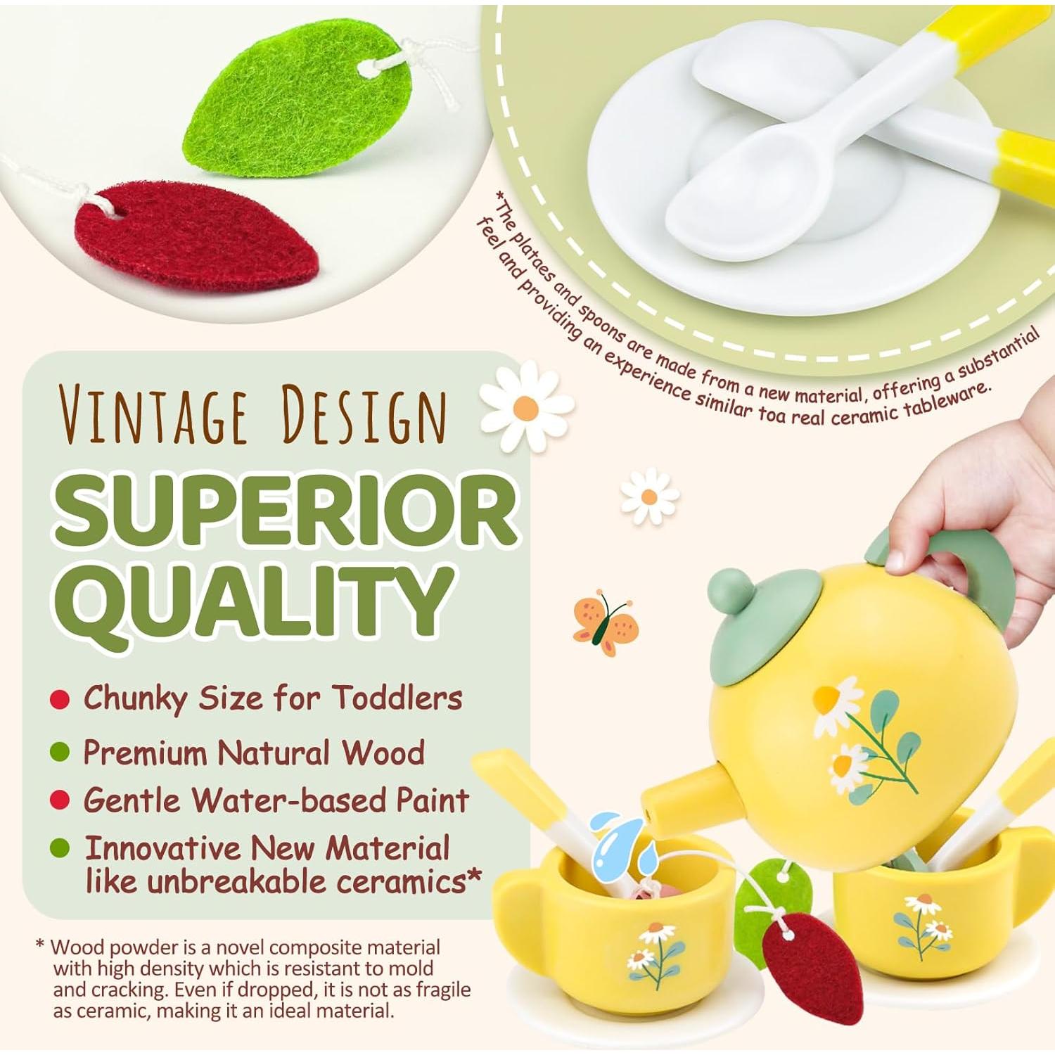 Juego de Té de Madera Montessori con Cubo de Actividades