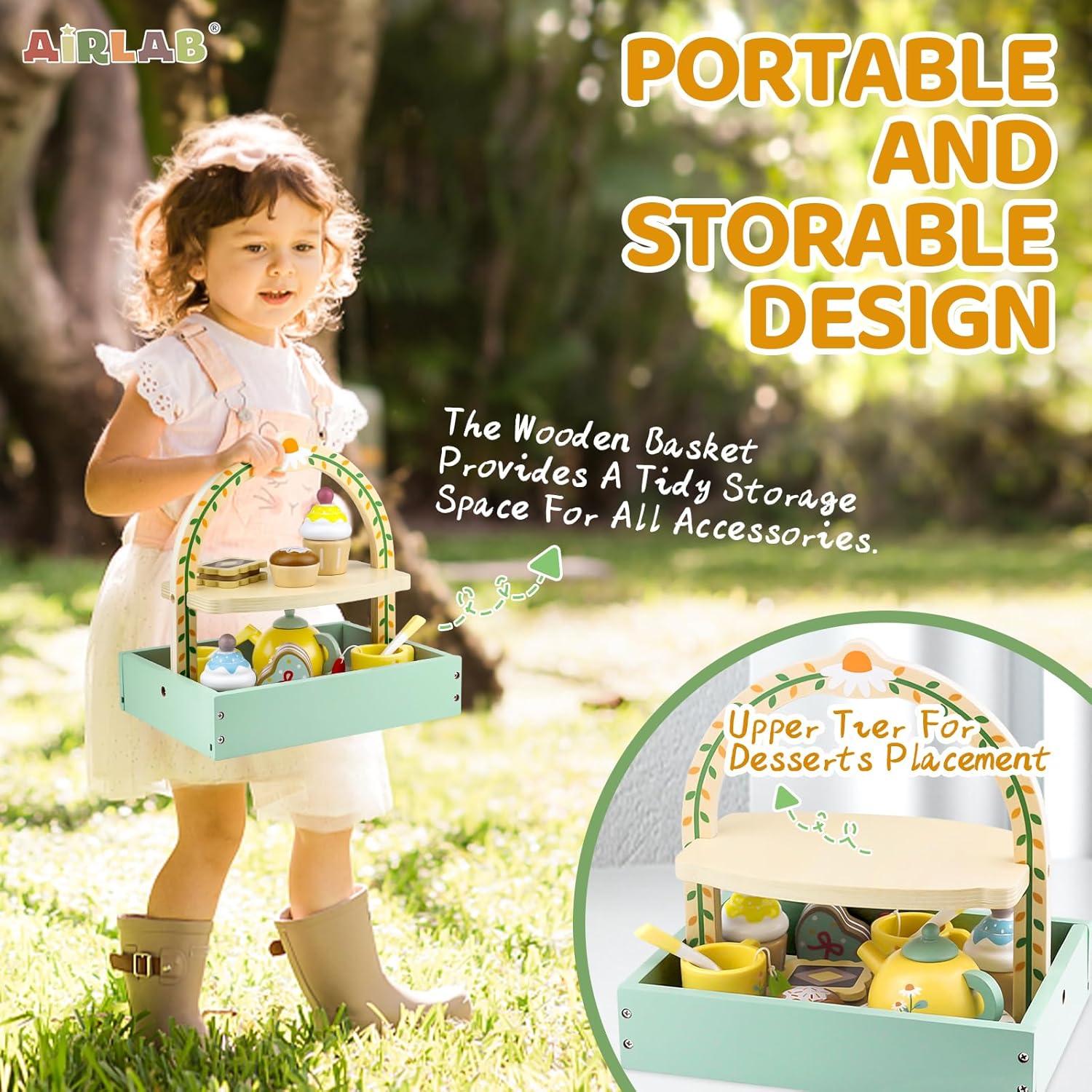 Juego de Té de Madera Montessori con Cubo de Actividades