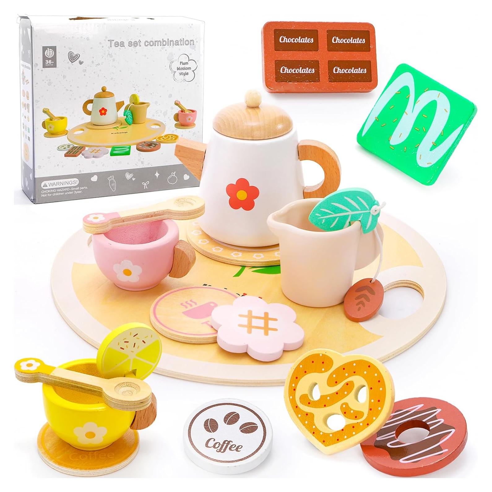 Juego de Té de Madera WUWEOT 18 Piezas para Niños