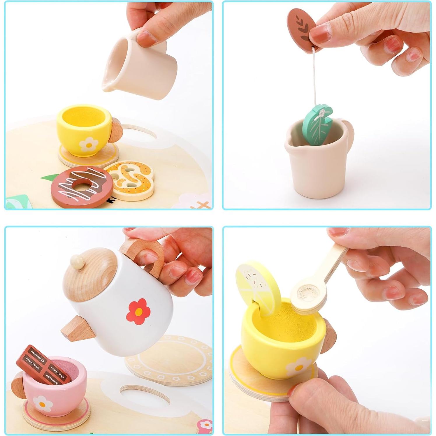 Juego de Té de Madera WUWEOT 18 Piezas para Niños