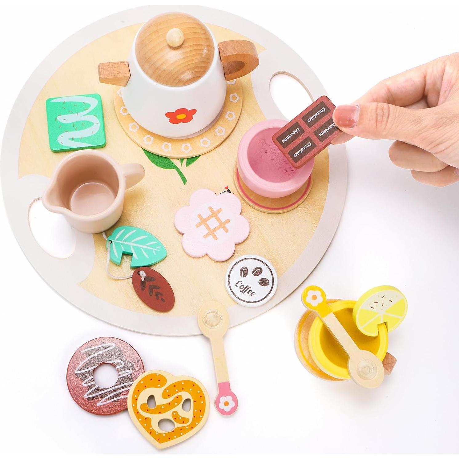 Juego de Té de Madera WUWEOT 18 Piezas para Niños