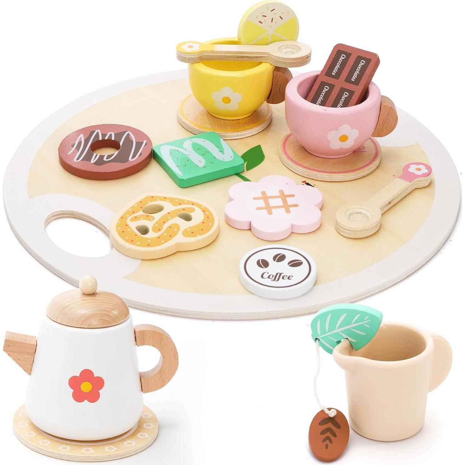 Juego de Té de Madera WUWEOT 18 Piezas para Niños