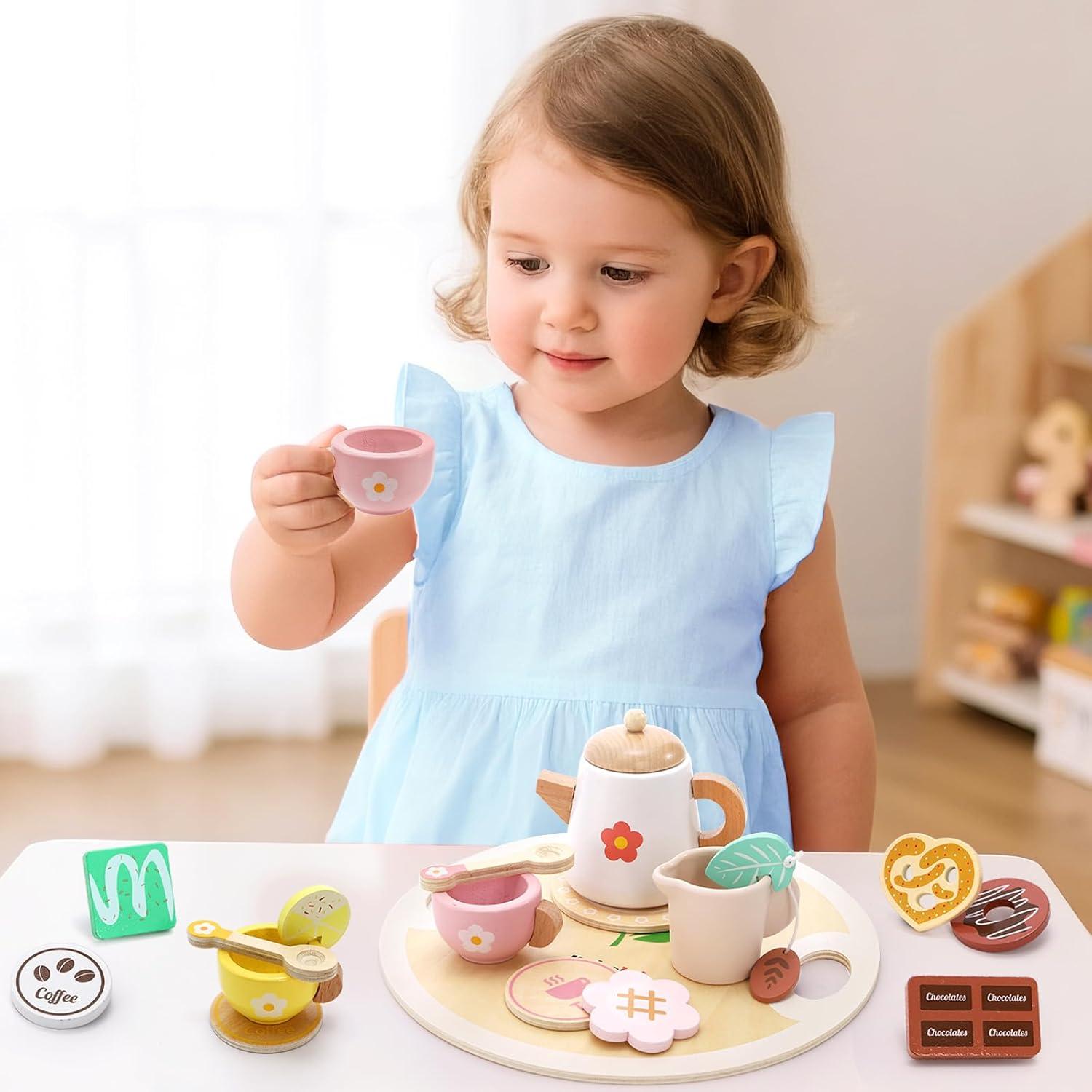 Juego de Té de Madera WUWEOT 18 Piezas para Niños