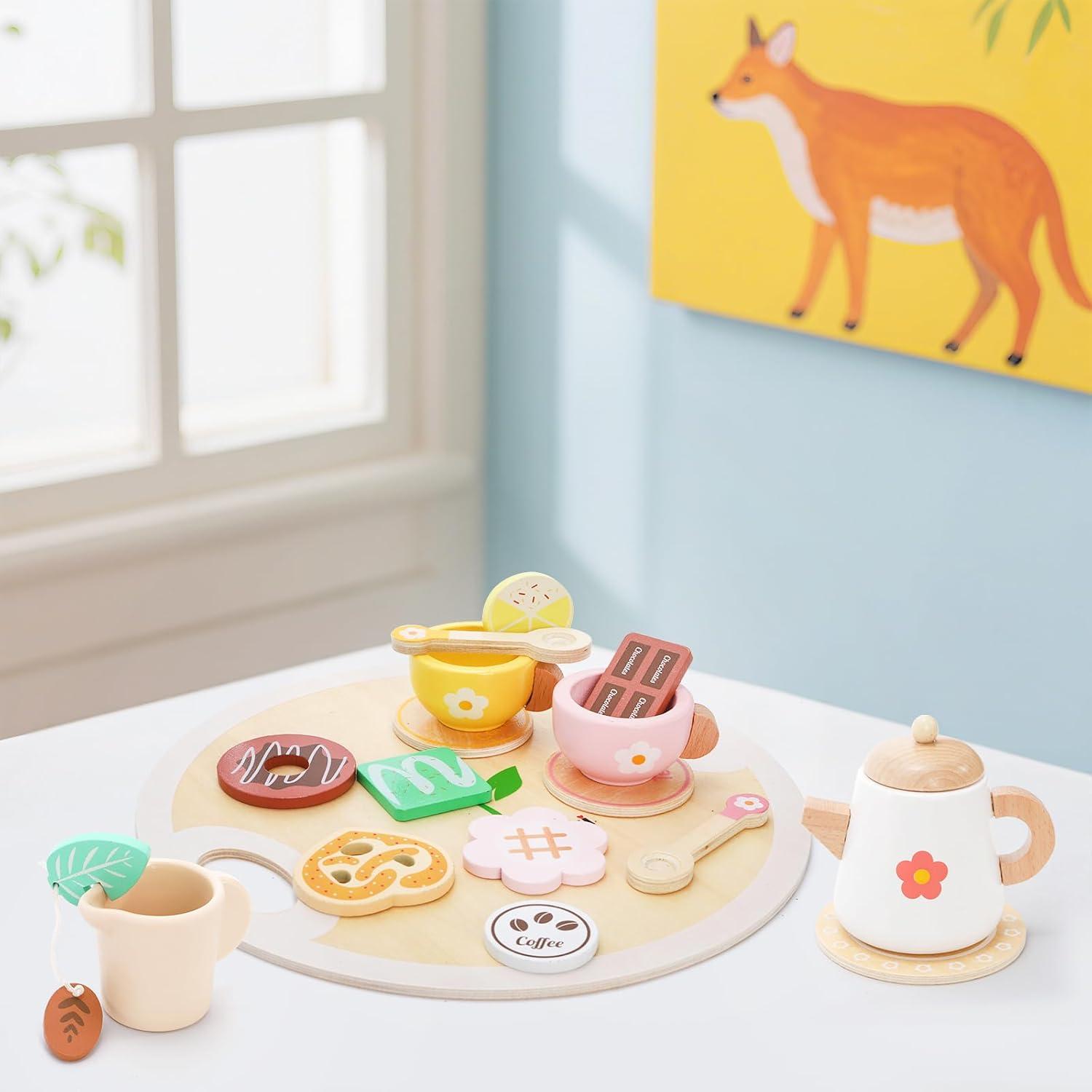 Juego de Té de Madera WUWEOT 18 Piezas para Niños